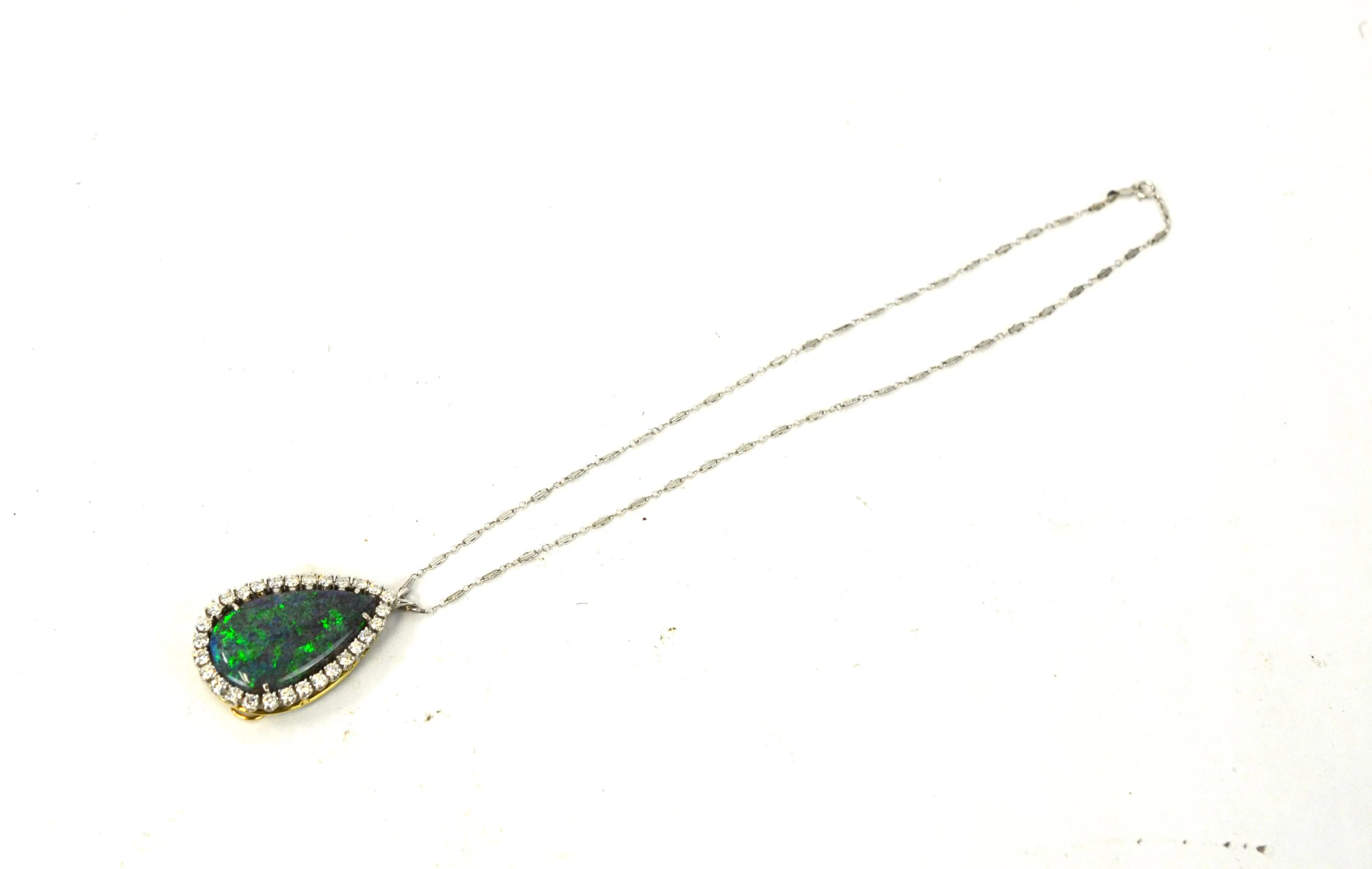 Firely Opal Pendant w Diamond Neckalce