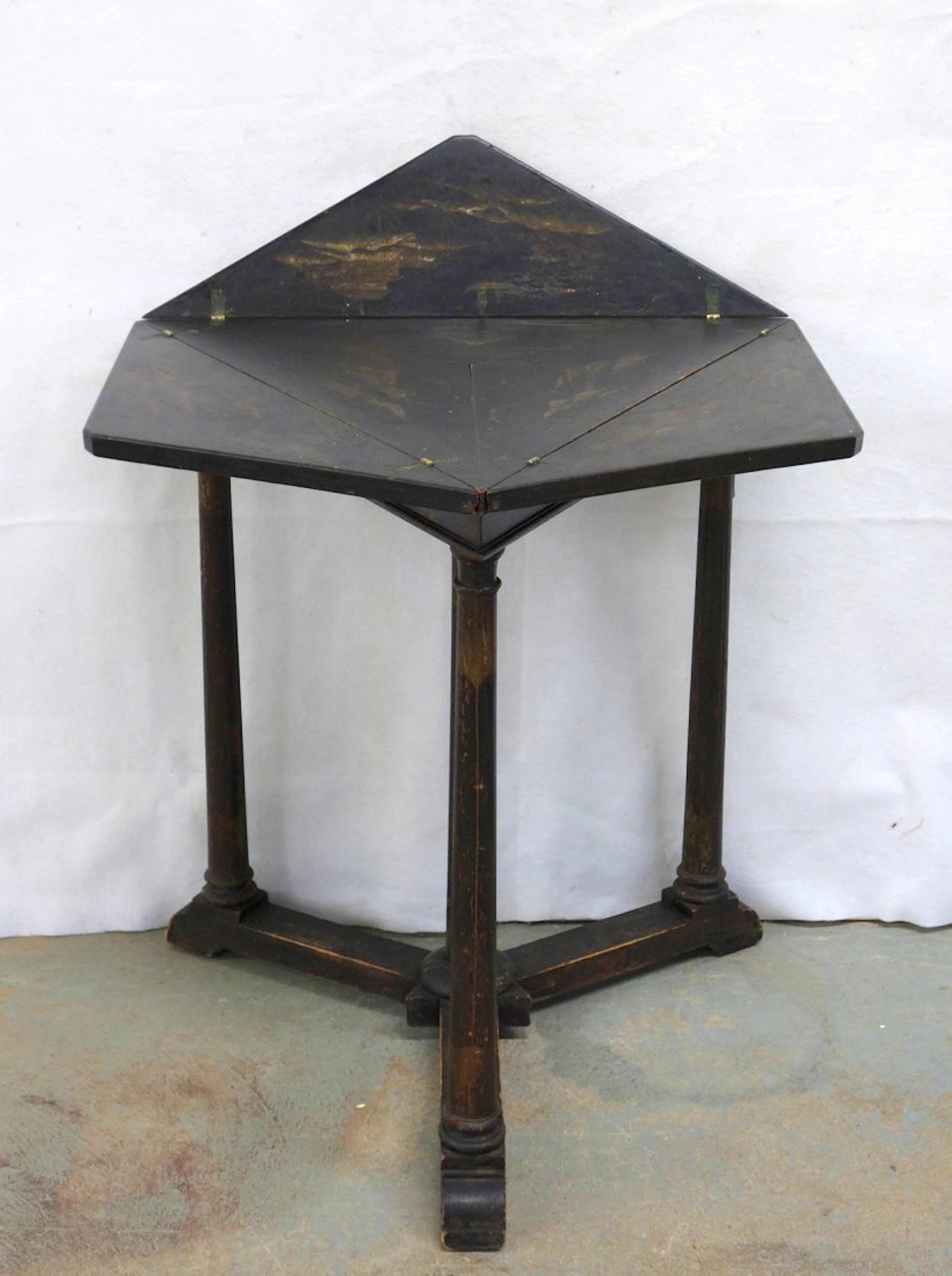 Triangular Oriental flip top table with hand painted