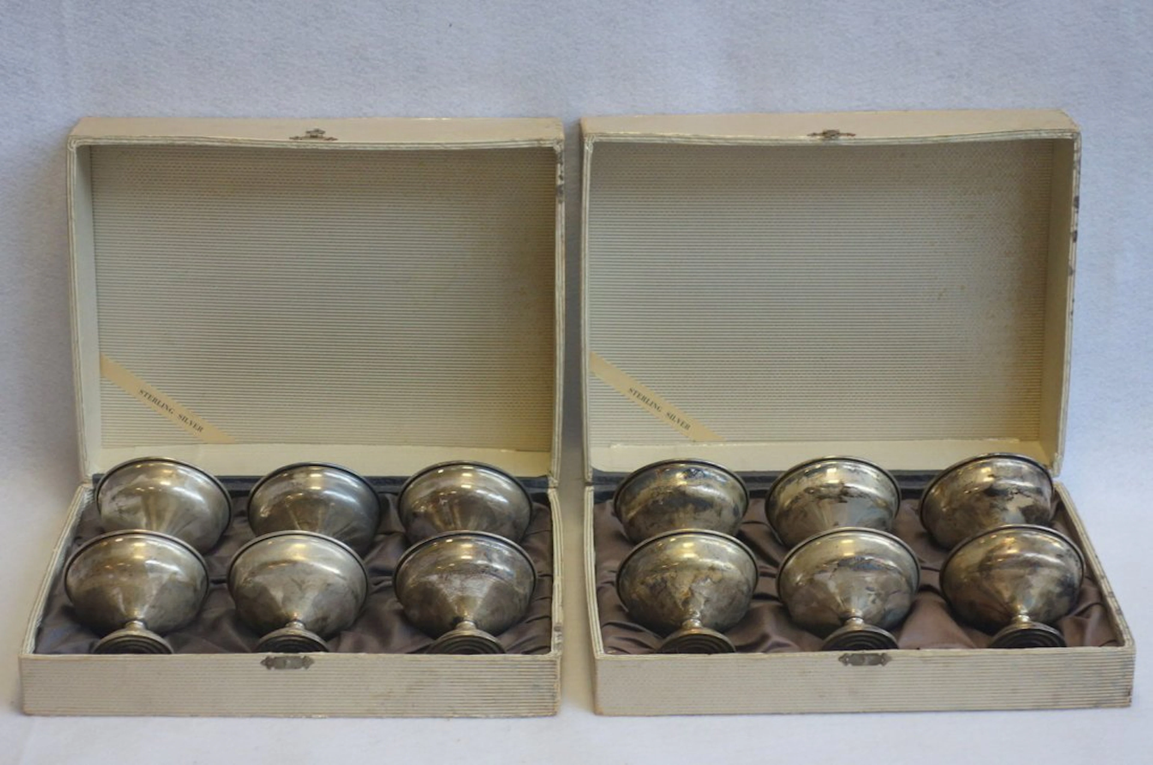 Twelve sterling silver cups signed Hamilton - 6 each in