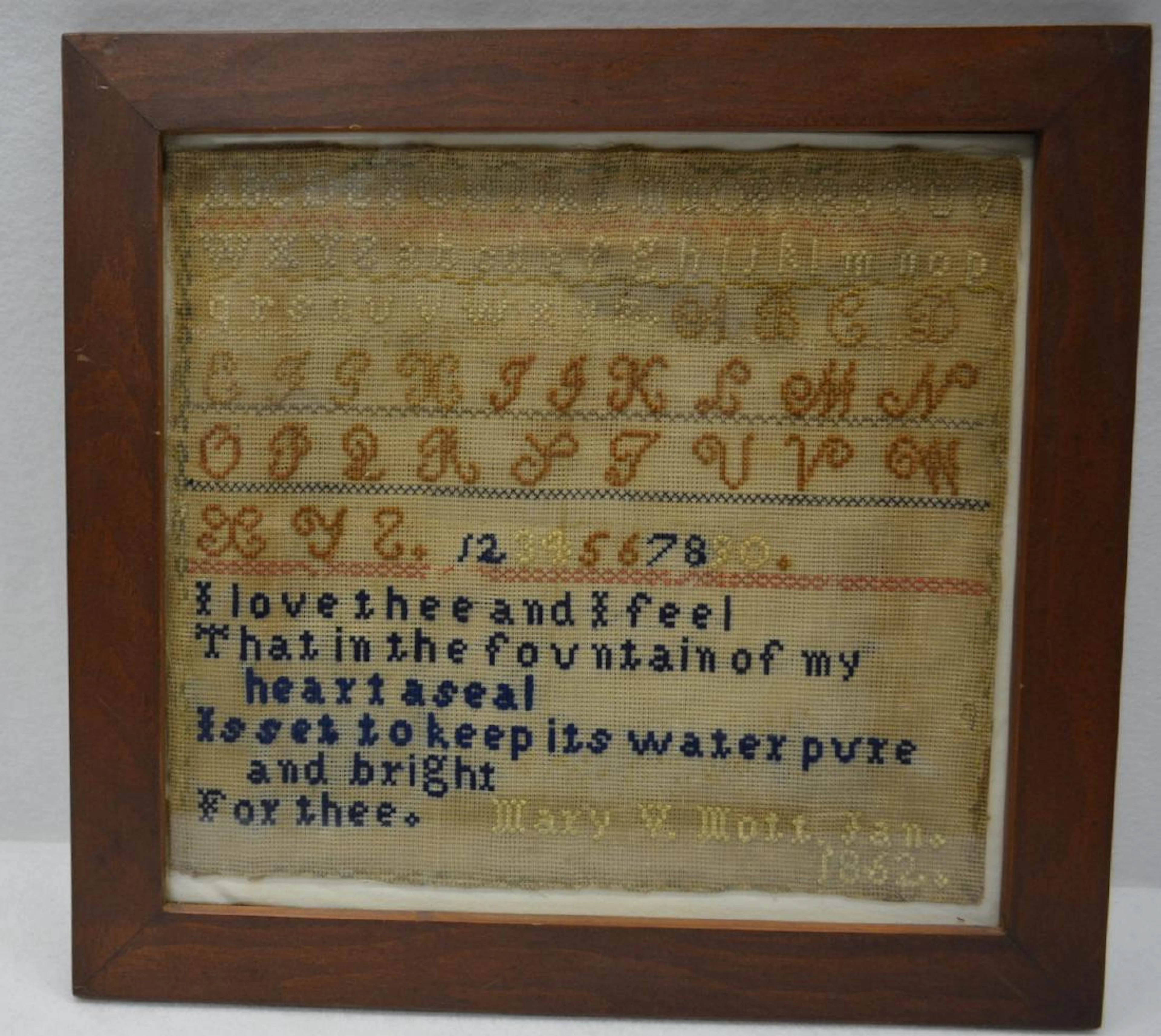 Alphabet & motto sampler signed Mary V. Mott Jan. 1862