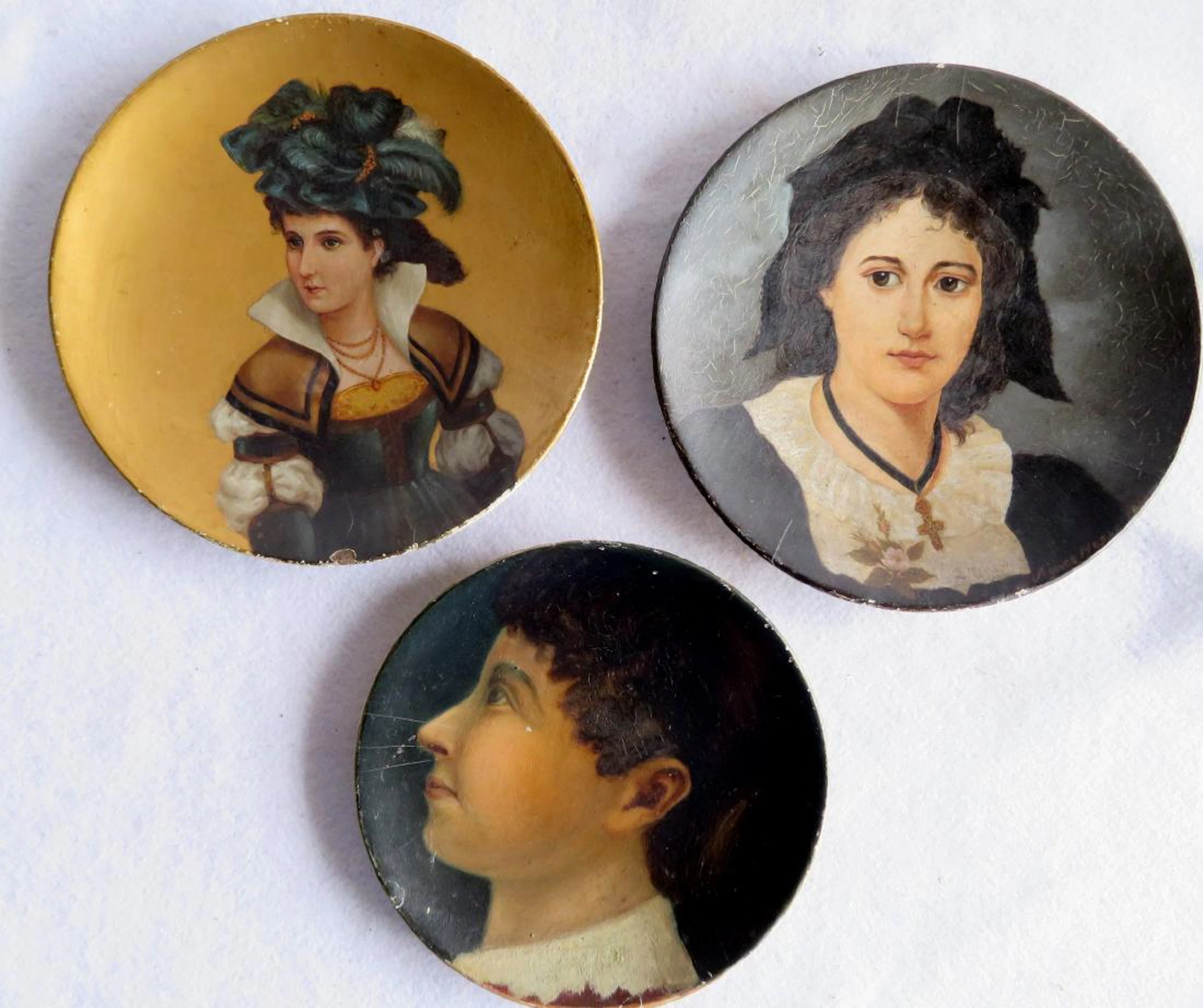 Three 19th century paper mache hand painted portrait