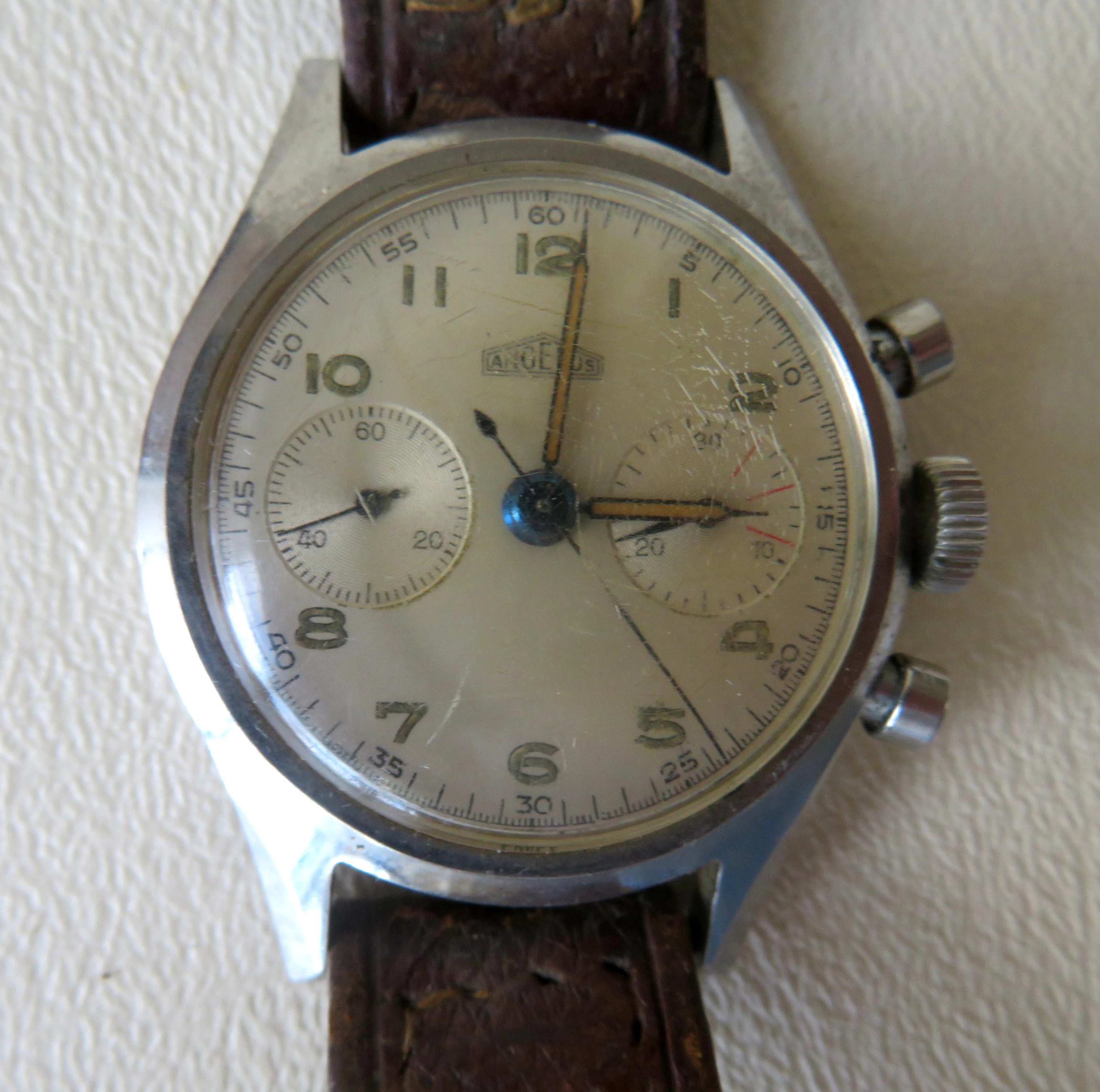 Angelus chronometer wrist watch with steel case and