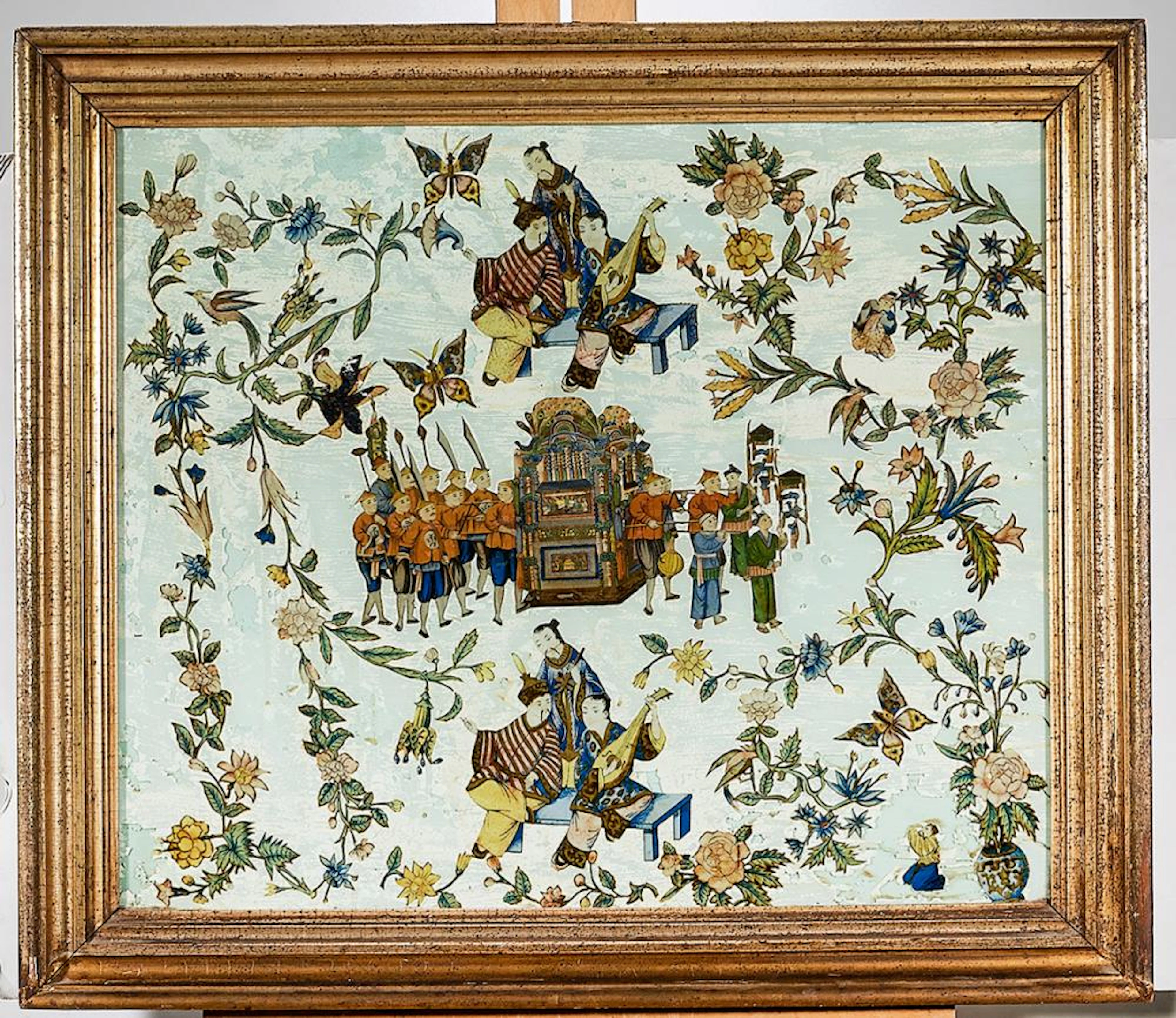 VINTAGE CHINESE-THEMED REVERSE GLASS PAINTING
