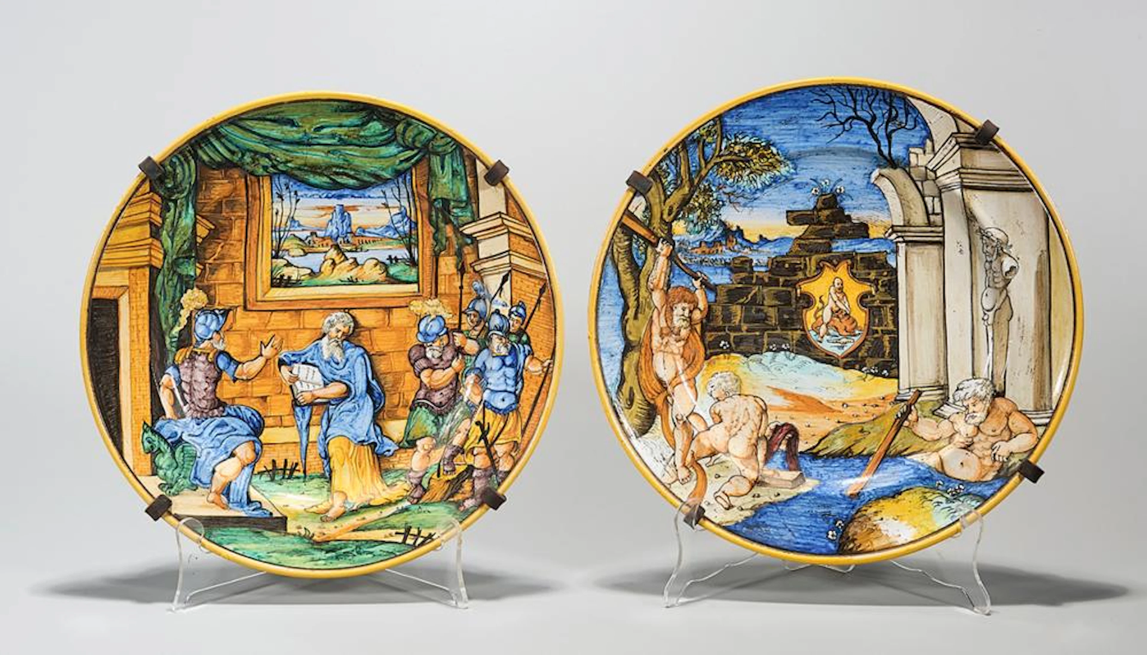 TWO ANTIQUE MAJOLICA-STYLE PLATES