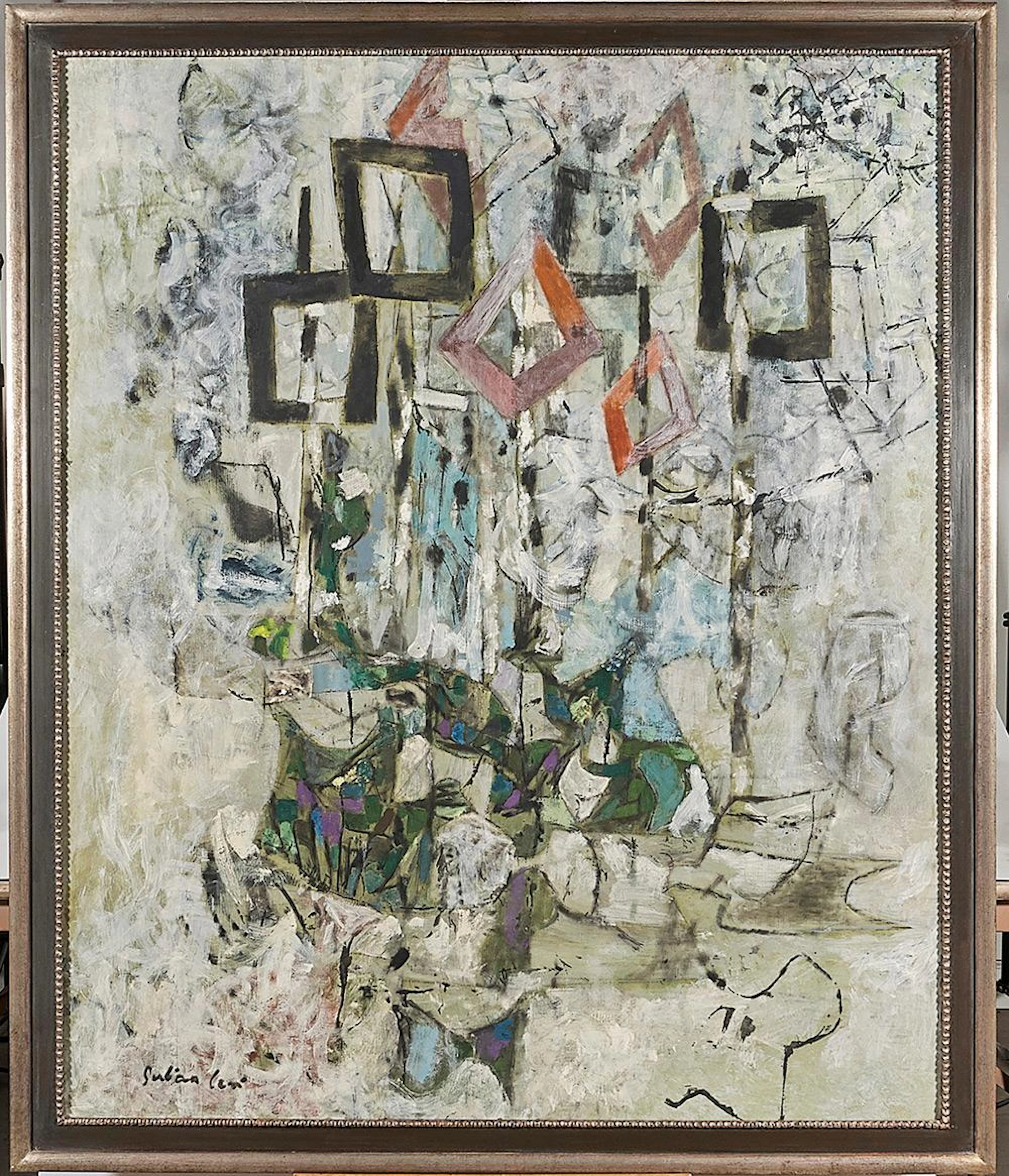 MID-CENTURY SIGNED ABSTRACT PAINTING BY JULIAN LEVI