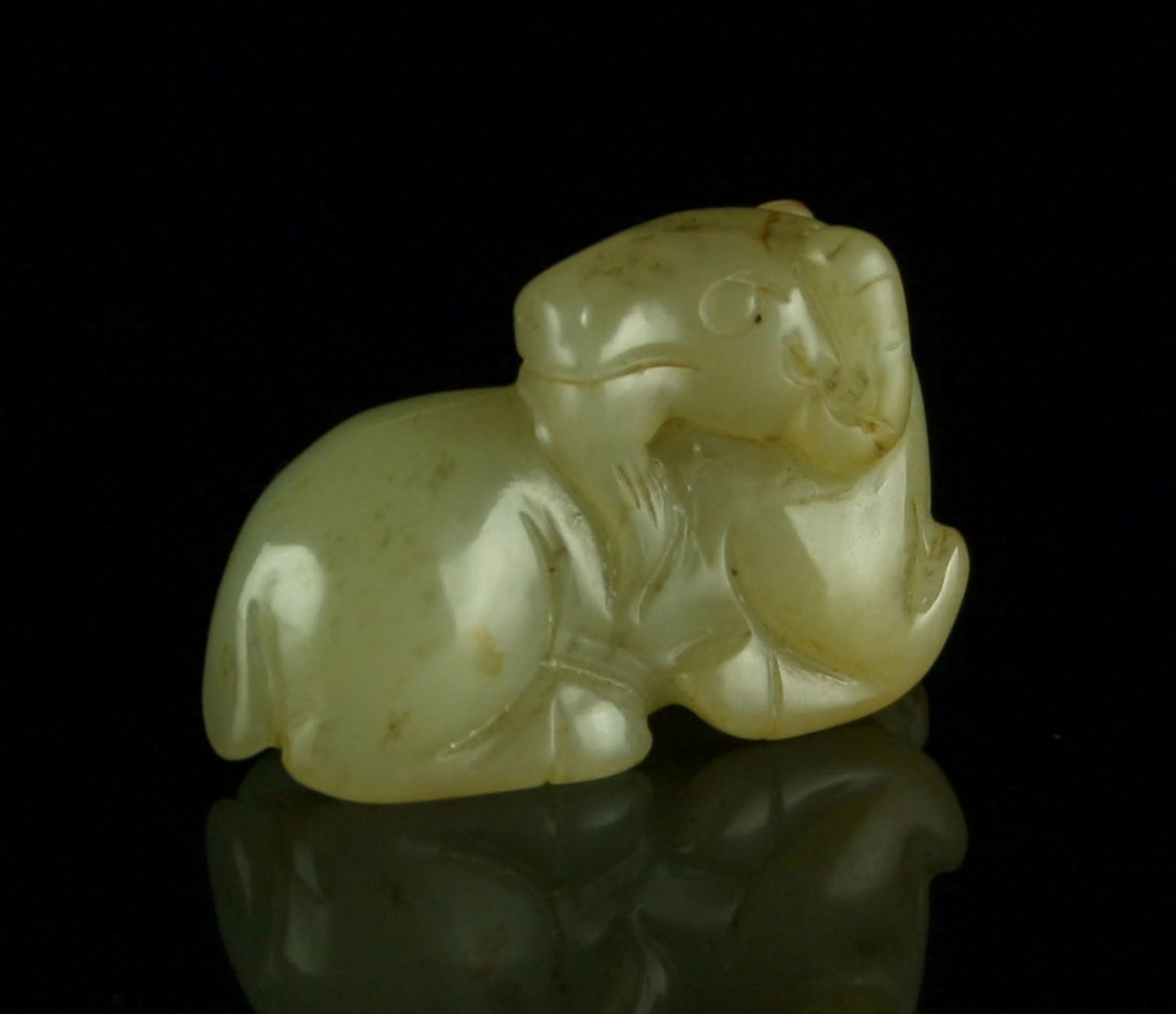 Qing Dynasty Celadon Jade Ram Carving