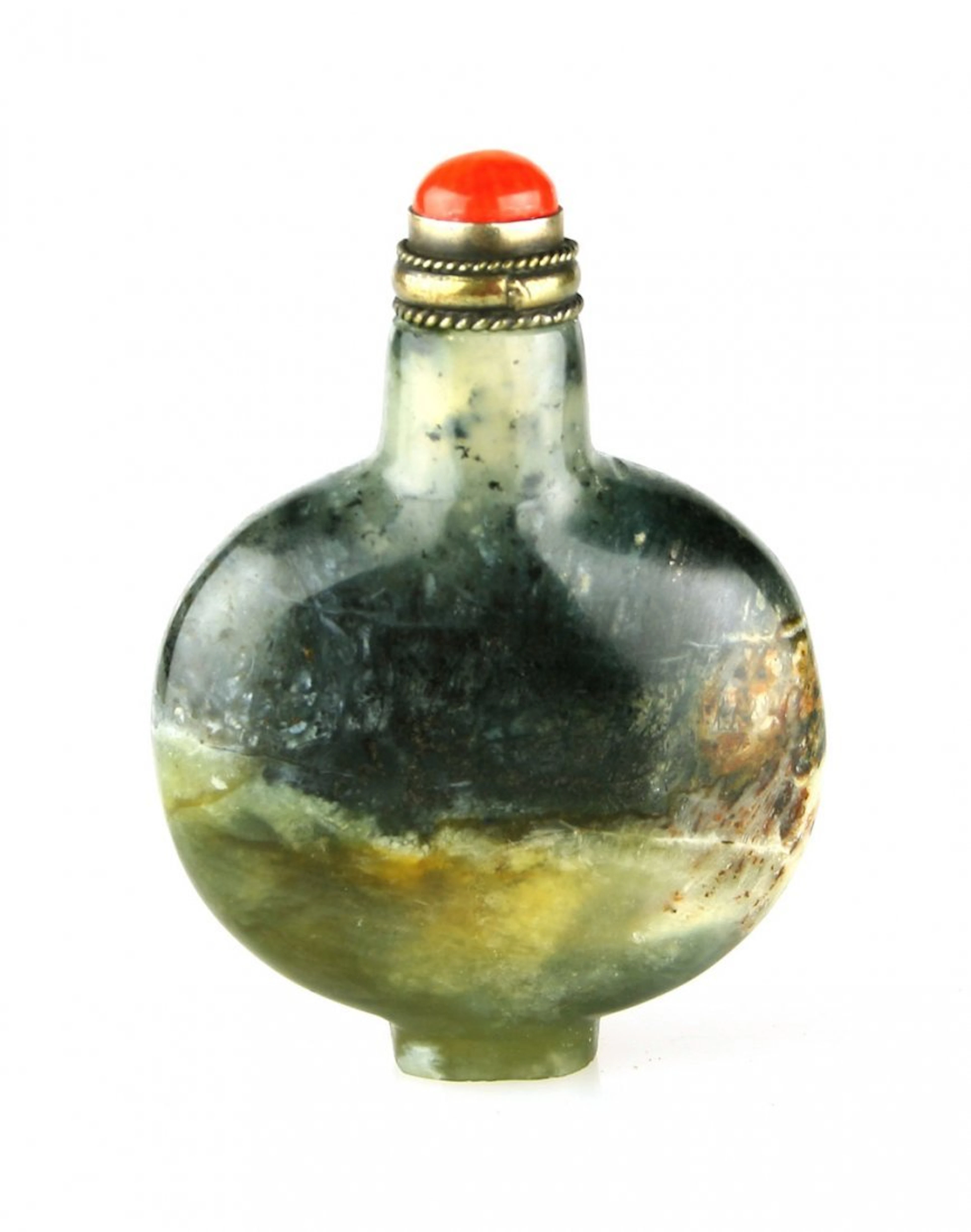 Vintage Chinese Flat Circular Jade Snuff Bottle