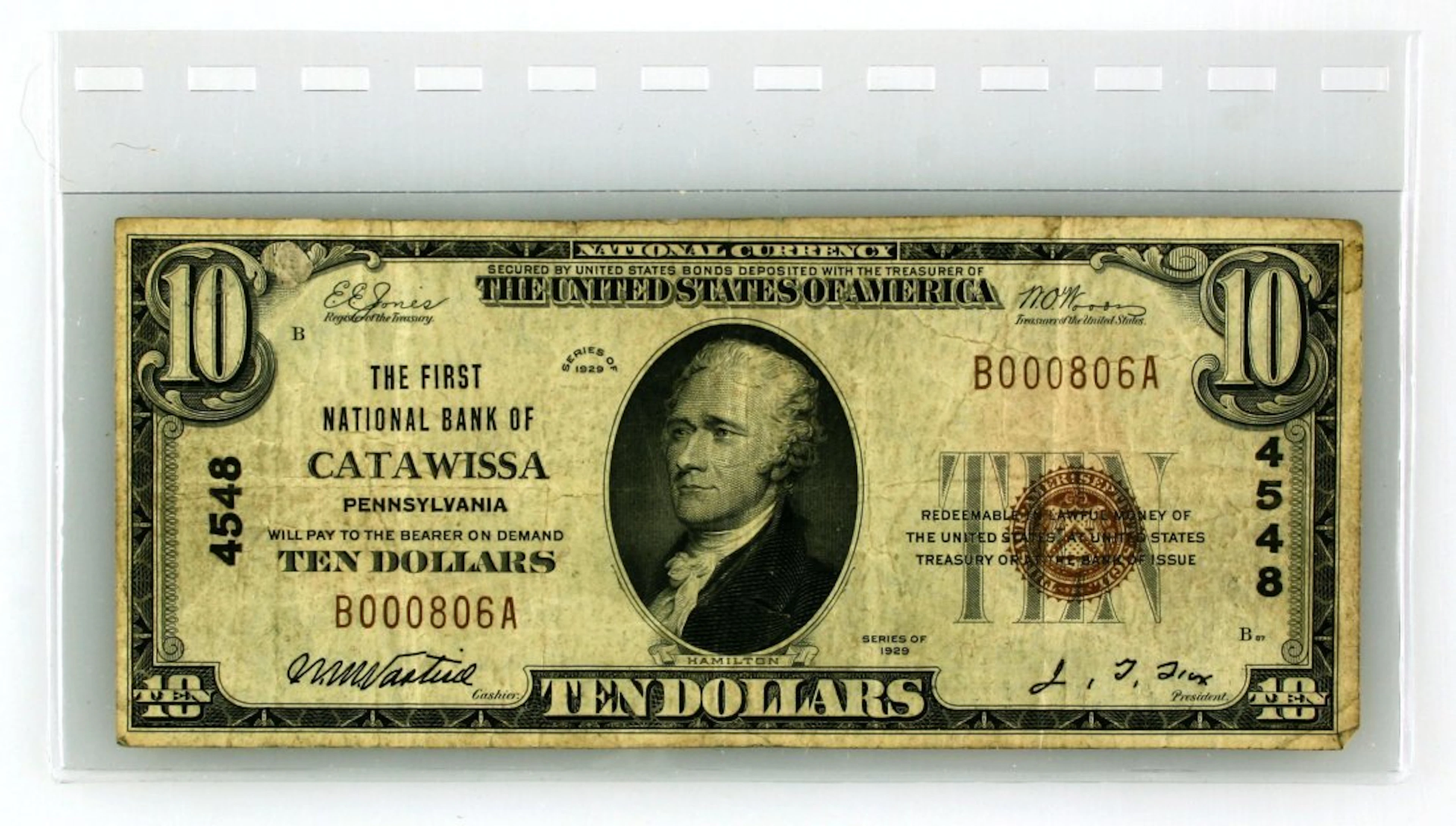 1929 First National Bank of Catawissa Ten Dollar Note