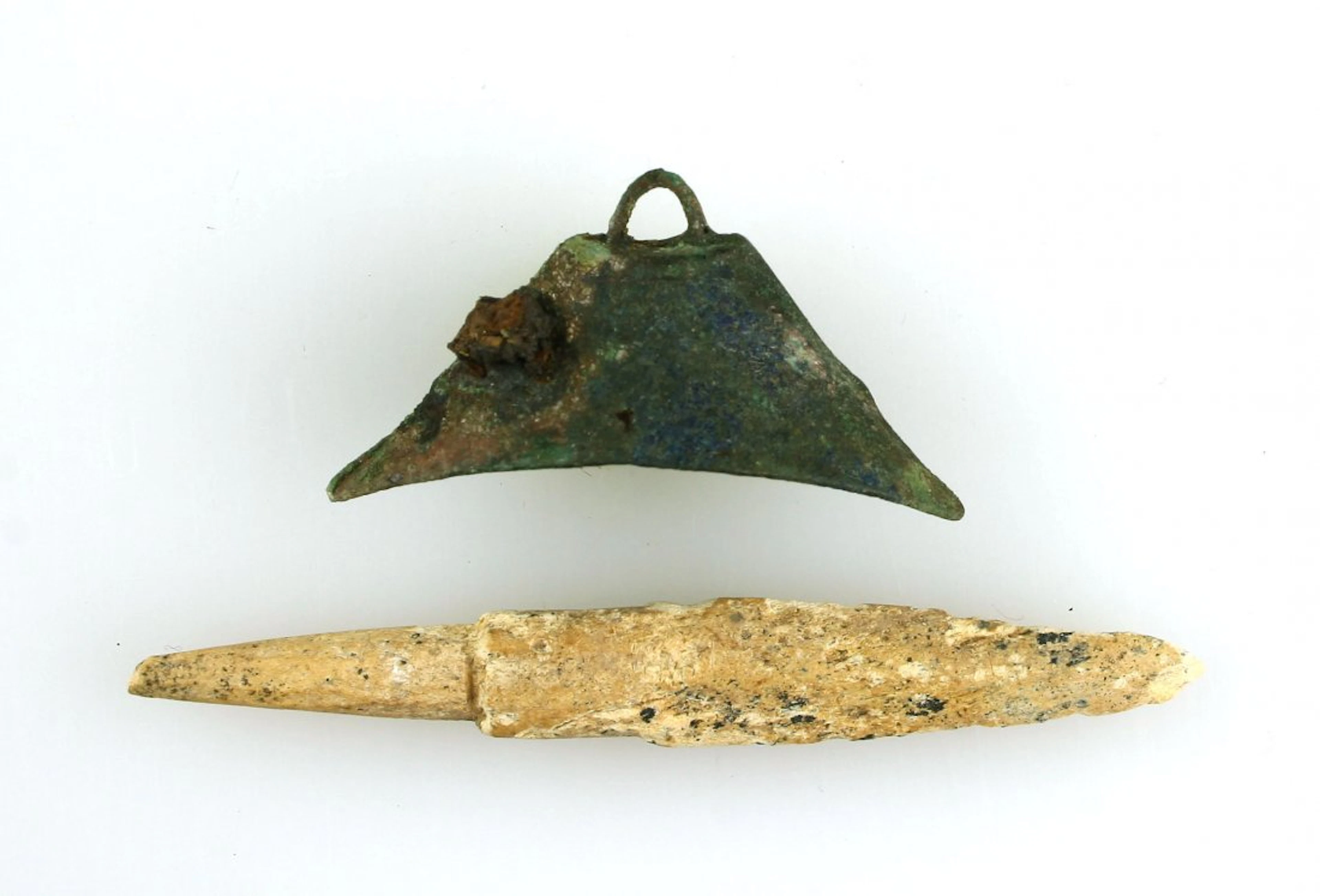 Ancient Chinese Bone Arrowhead and Copper Bell