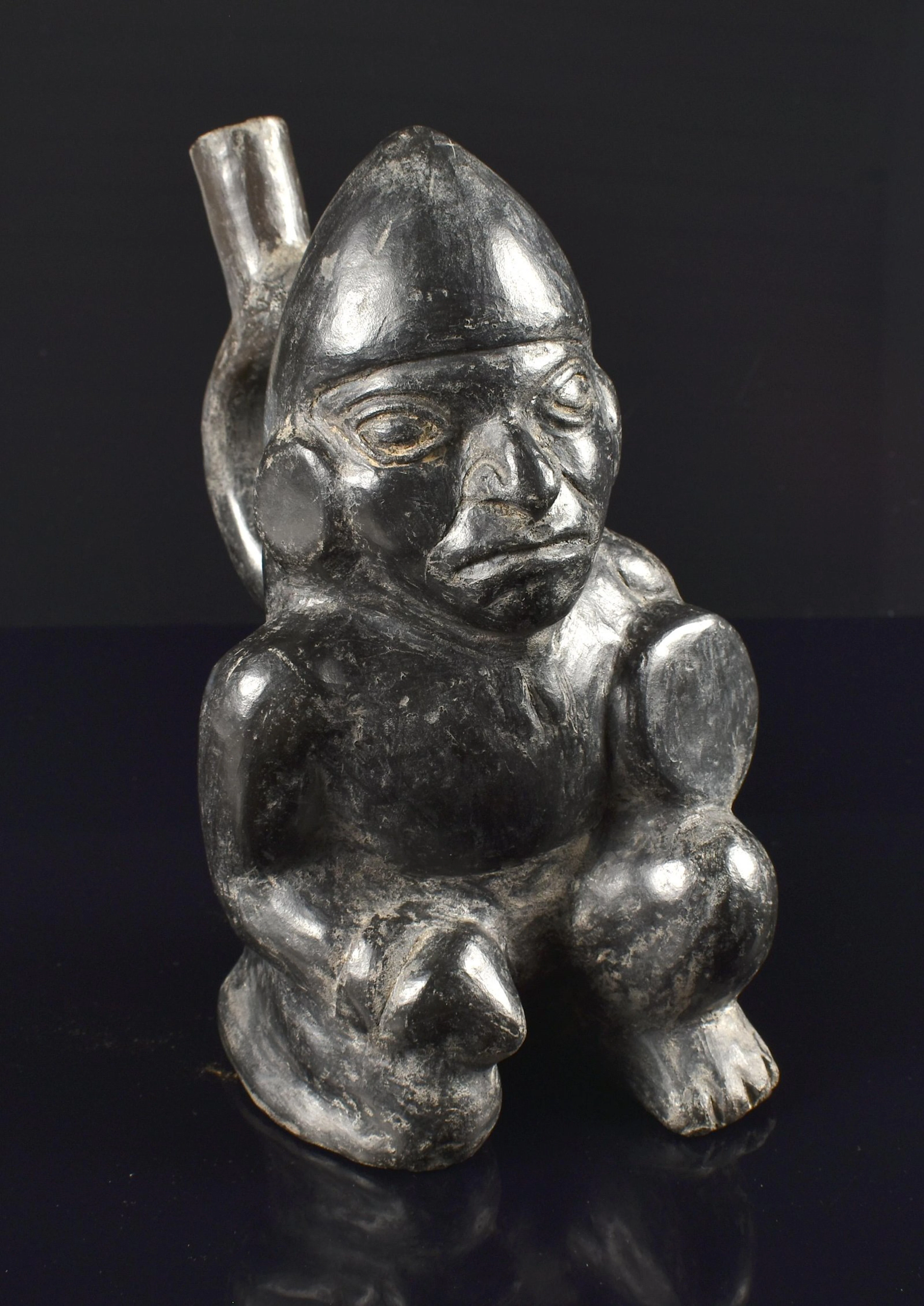 8" Pre Columbian Moche Warrior Stirrup Vessel