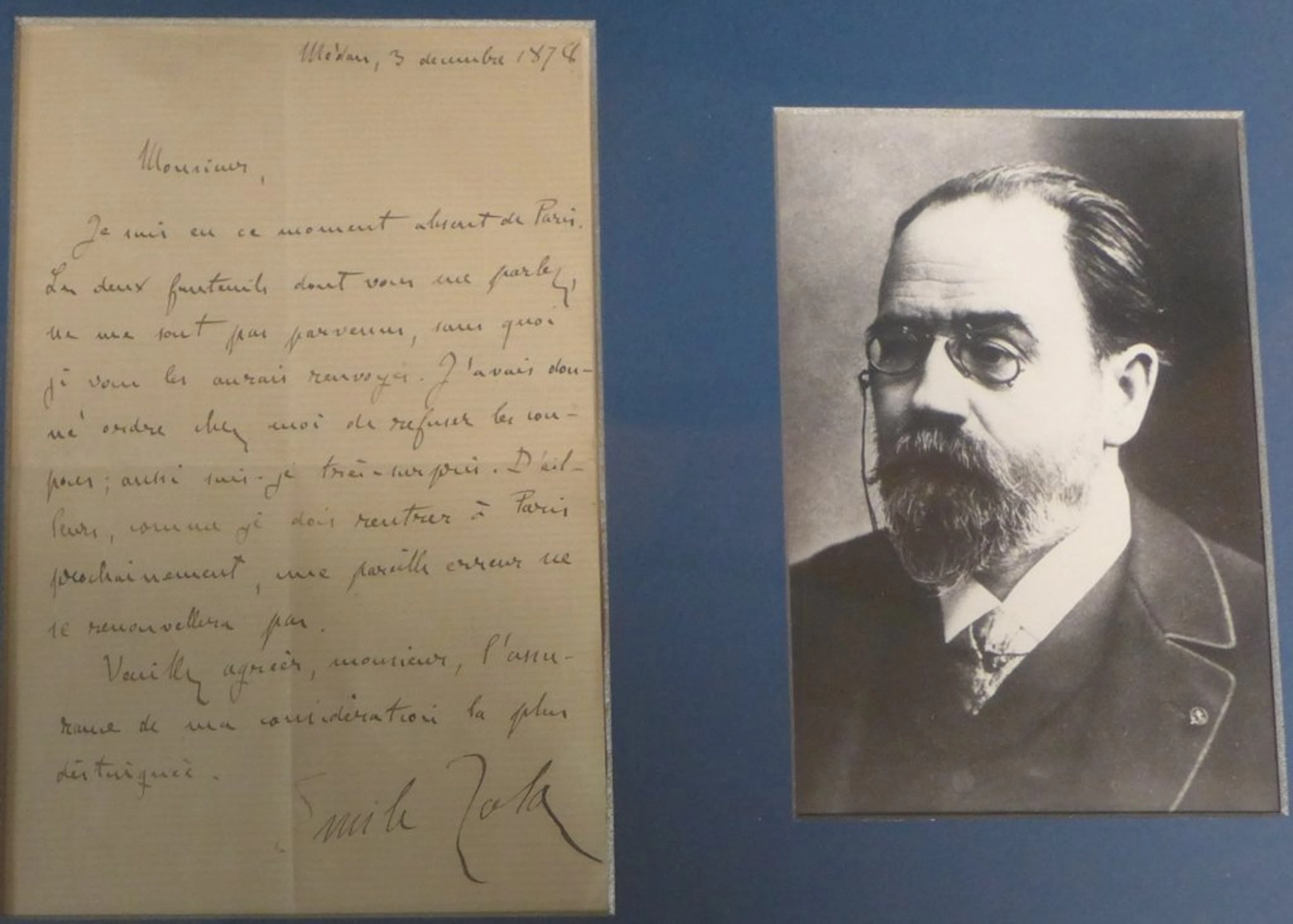 Emile Zola Letter & Photograph