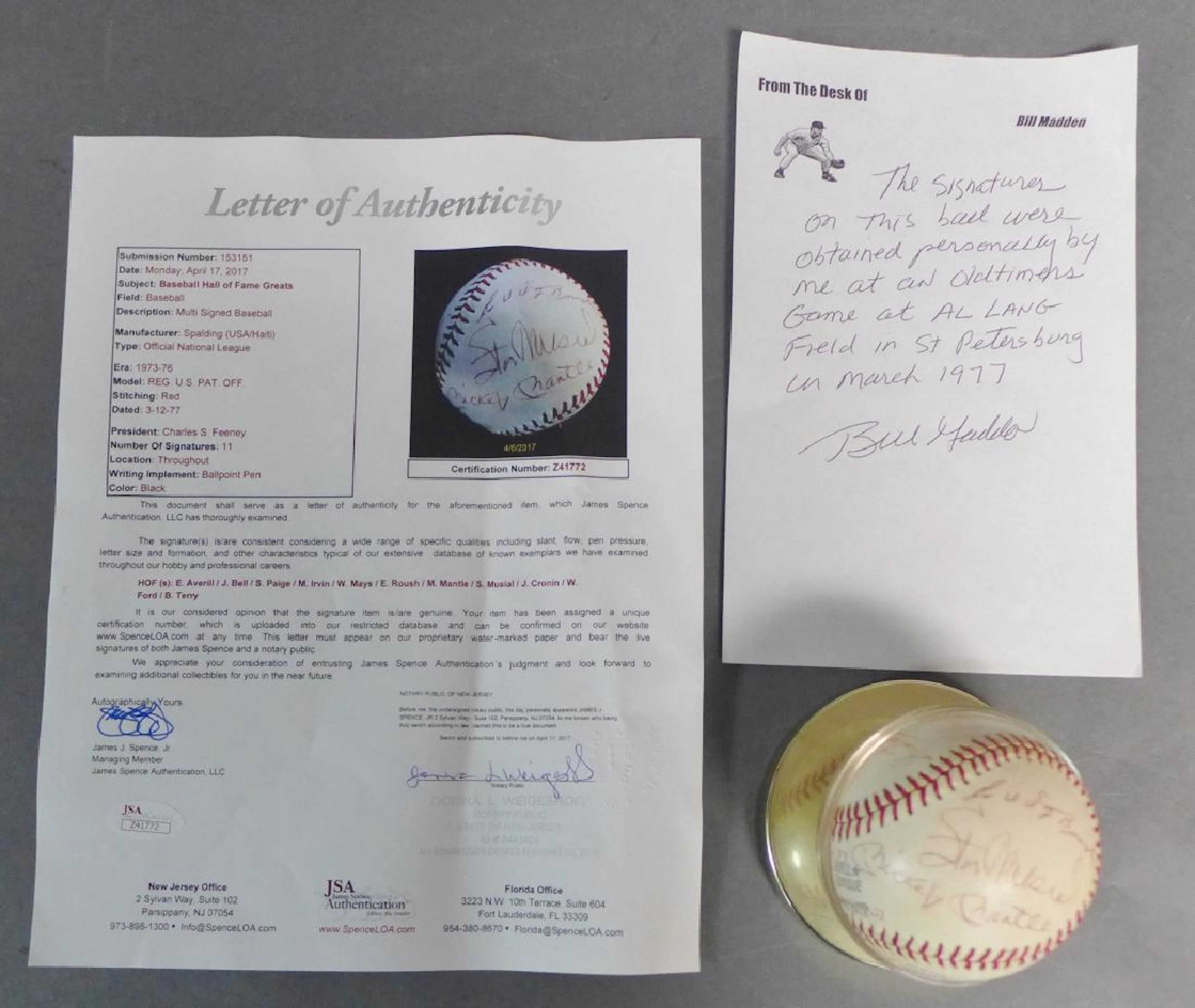 Baseball HOF Greats Autographed Ball w/ JSA