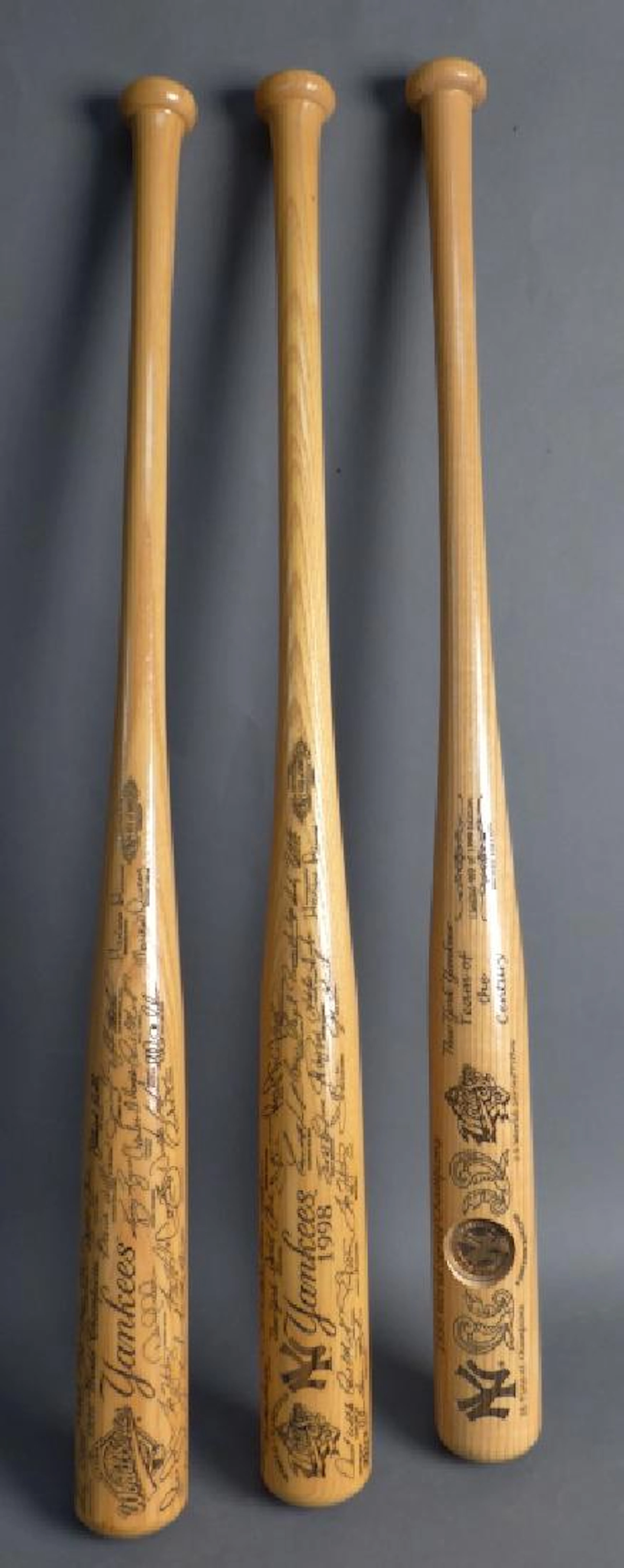 Three World Series Champions Yankees Baseball Bats