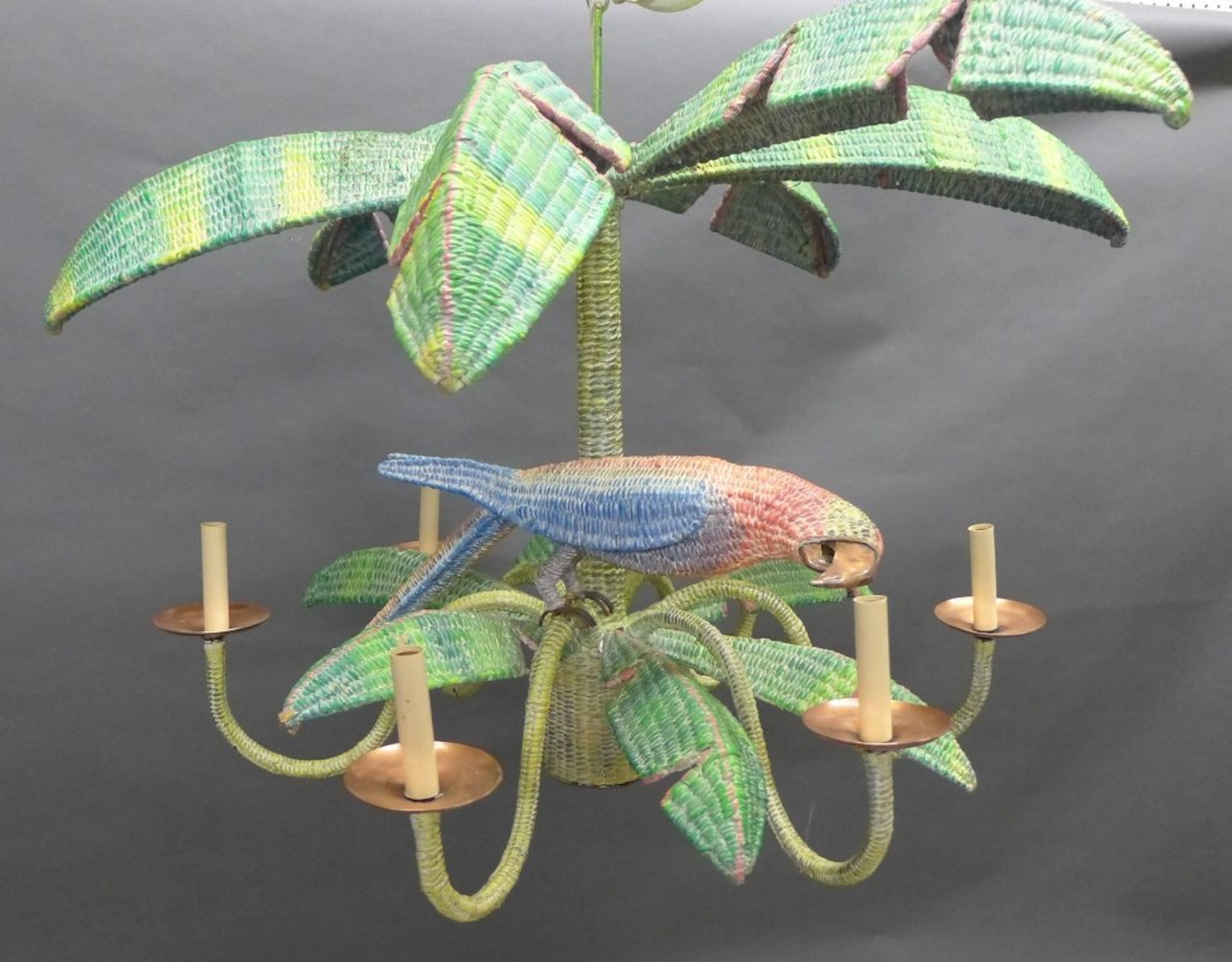 Painted Wicker Parrot Form Chandelier
