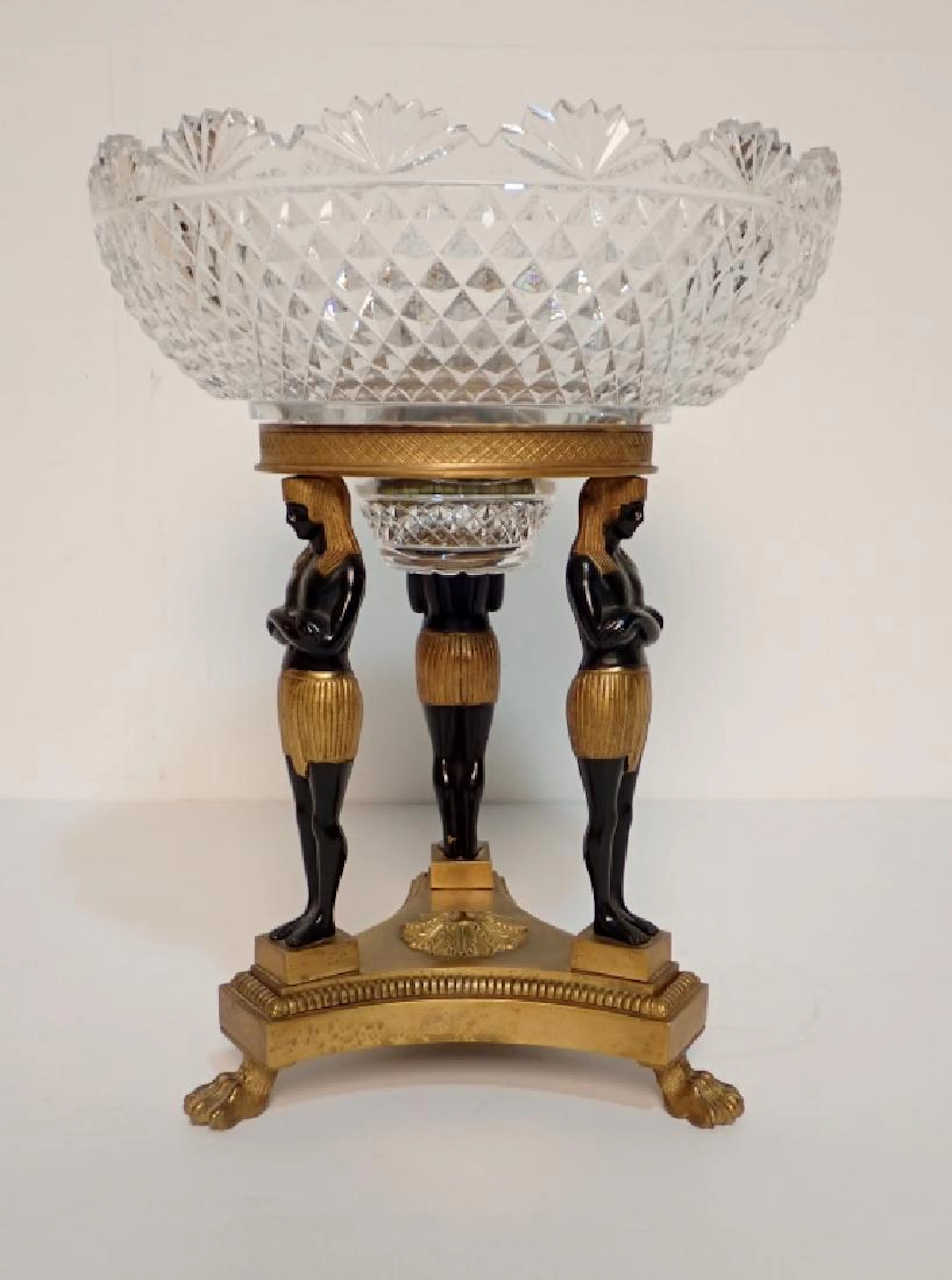French Bronze Dore and Patinated Crystal Bowl