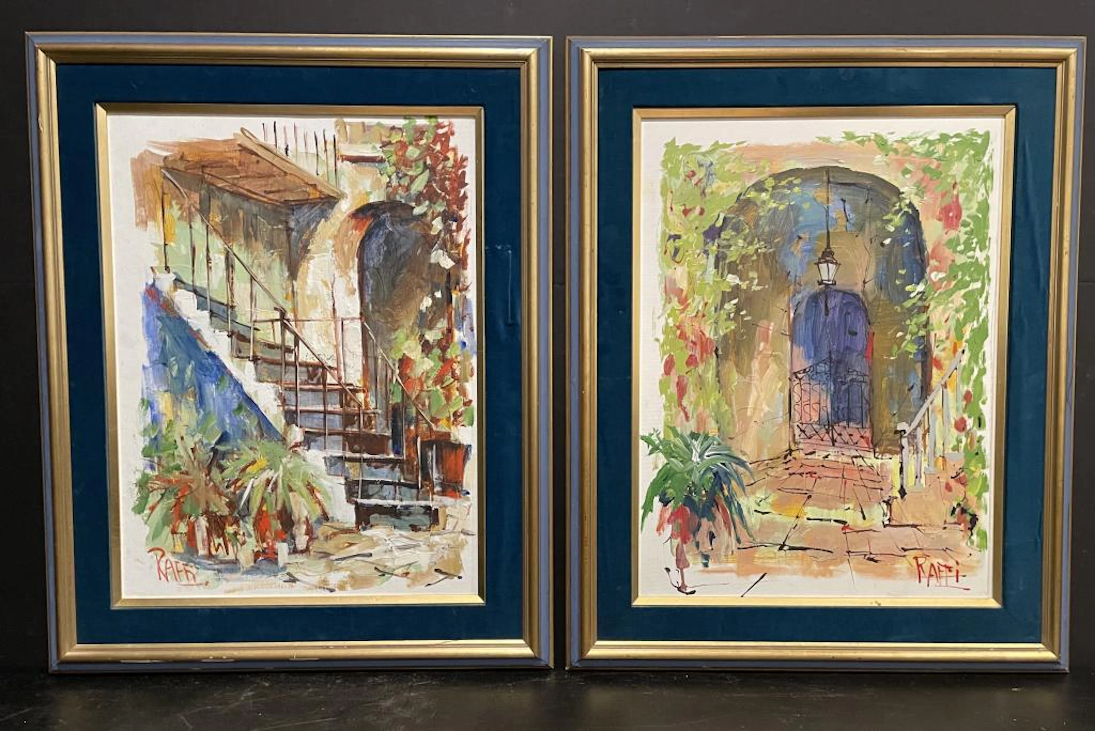 Pair of Portico and Botanical Paintings
