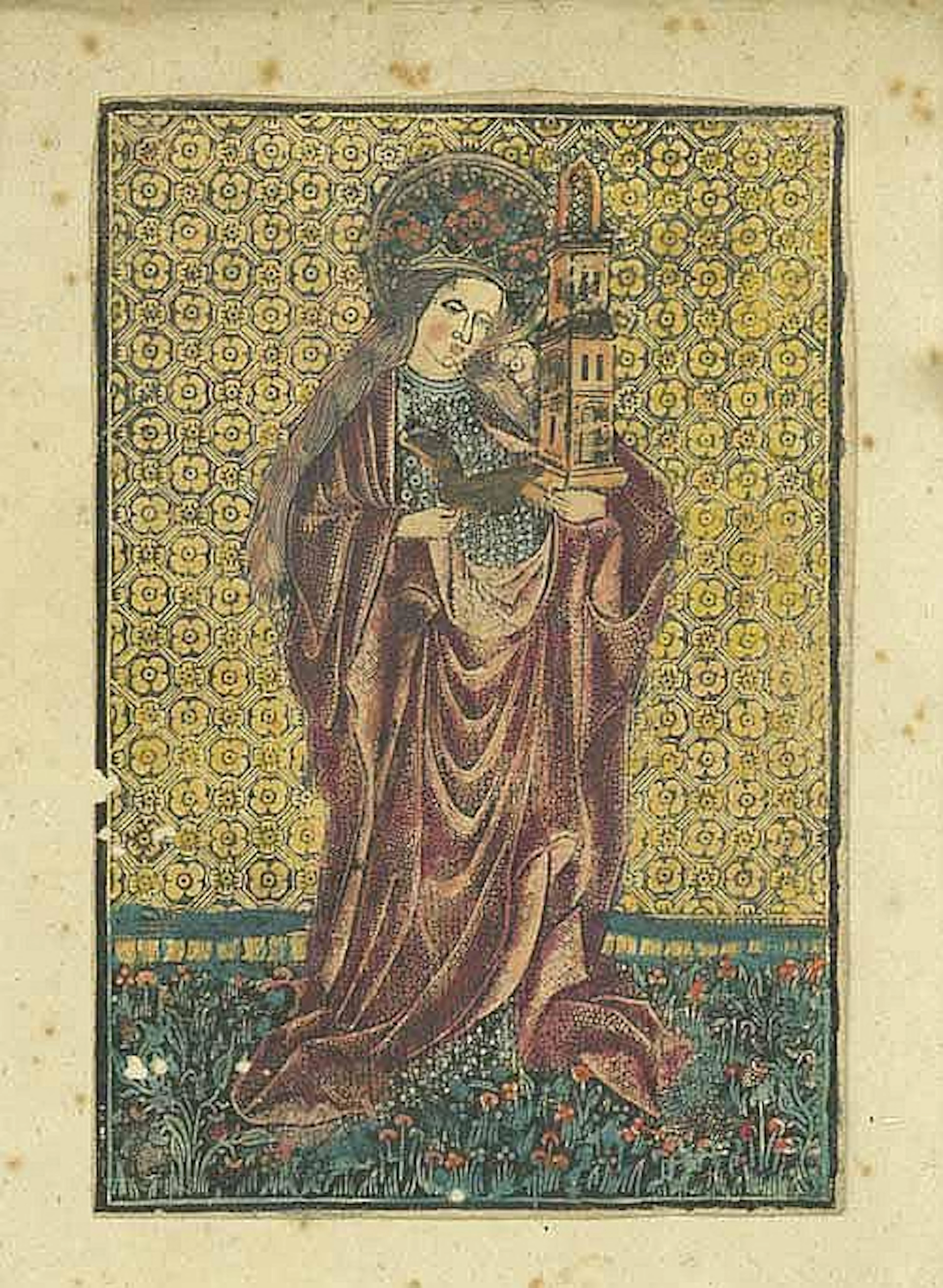 St. Barbara. Die Heilige mit verziertem Nimbus und