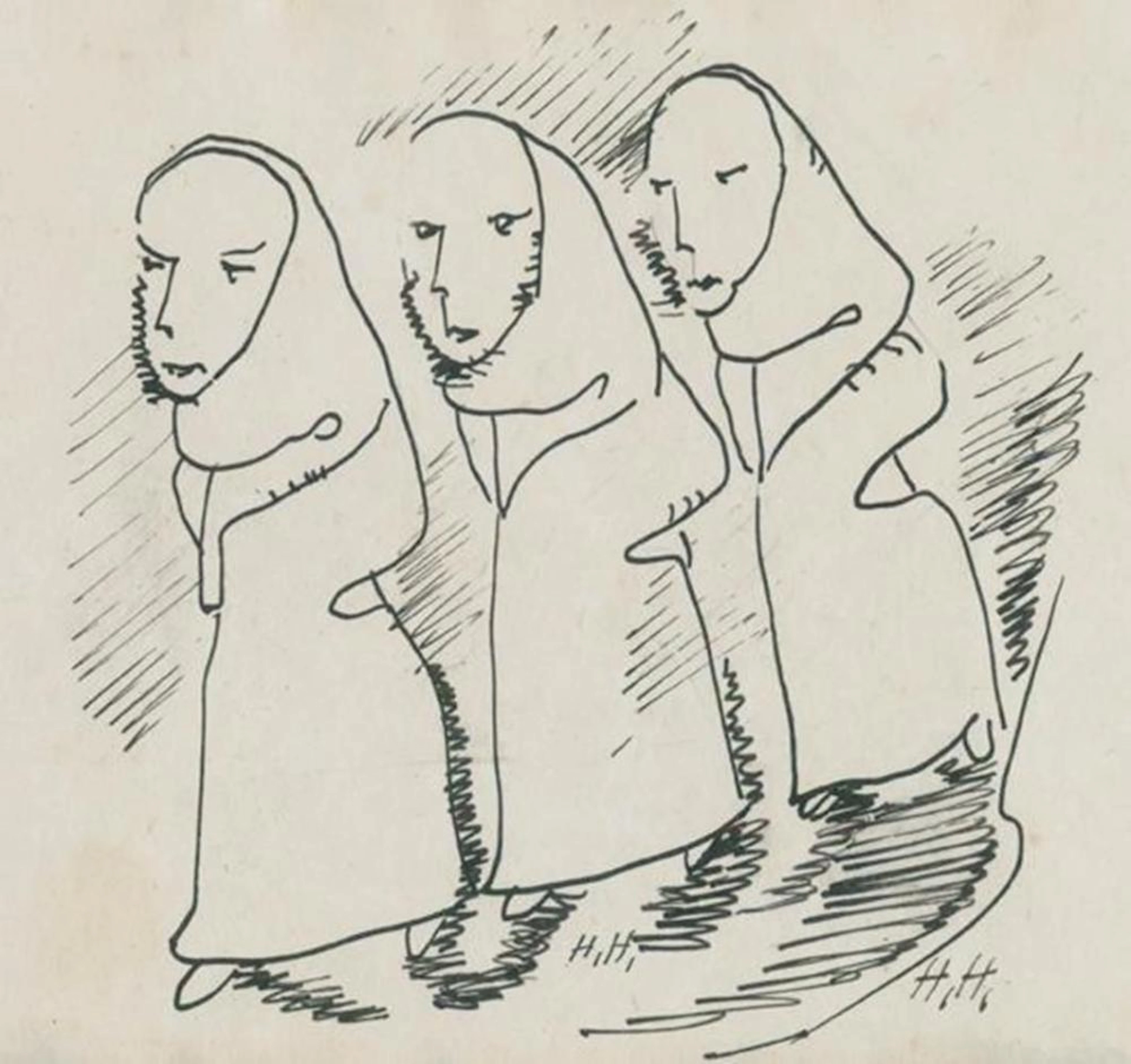 Höch, Hannah - (1889 Gotha - Berlin 1978). Ohne Titel (3 Figuren). Feder