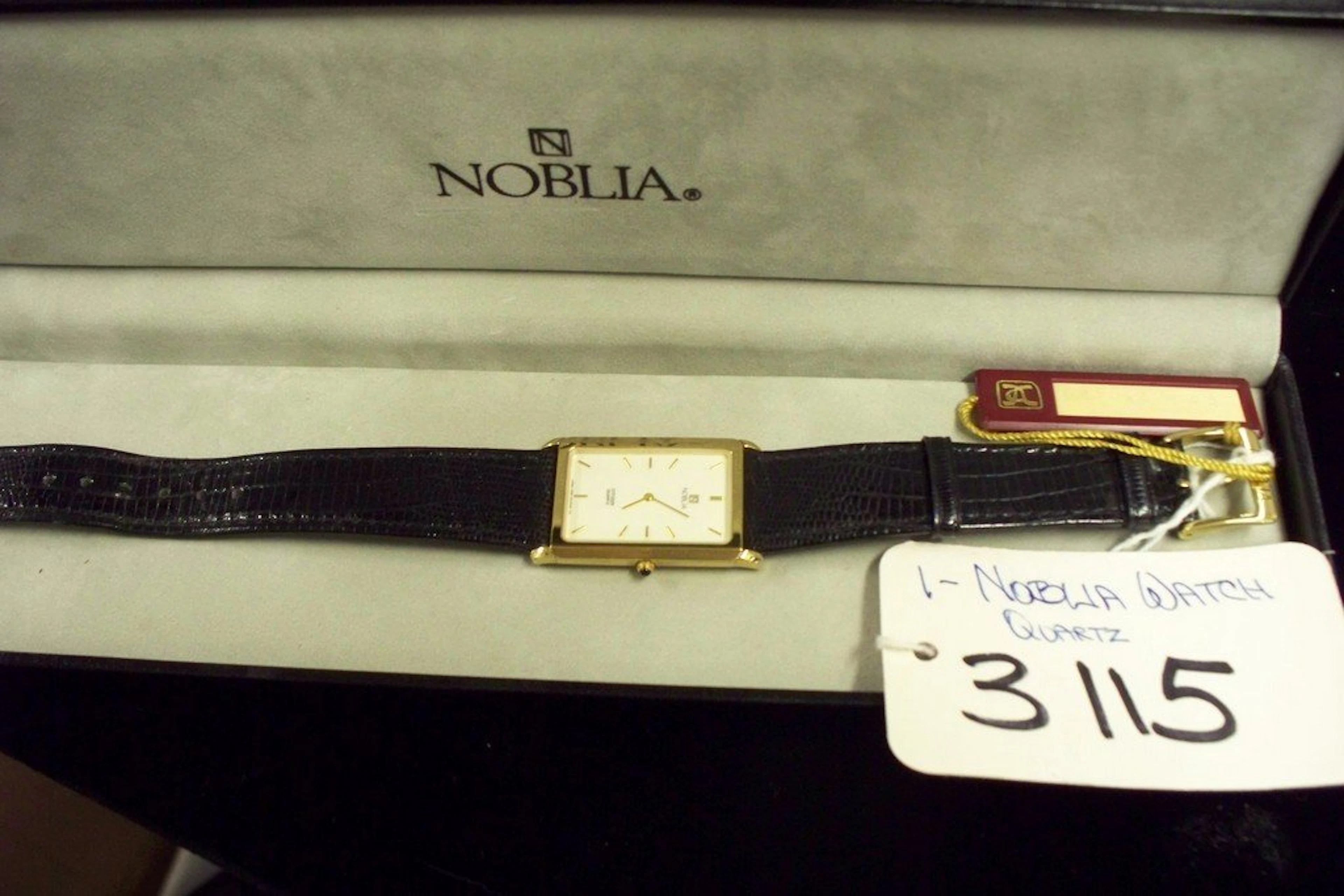 Watch - noblia - mens - oblong gold case / leather band