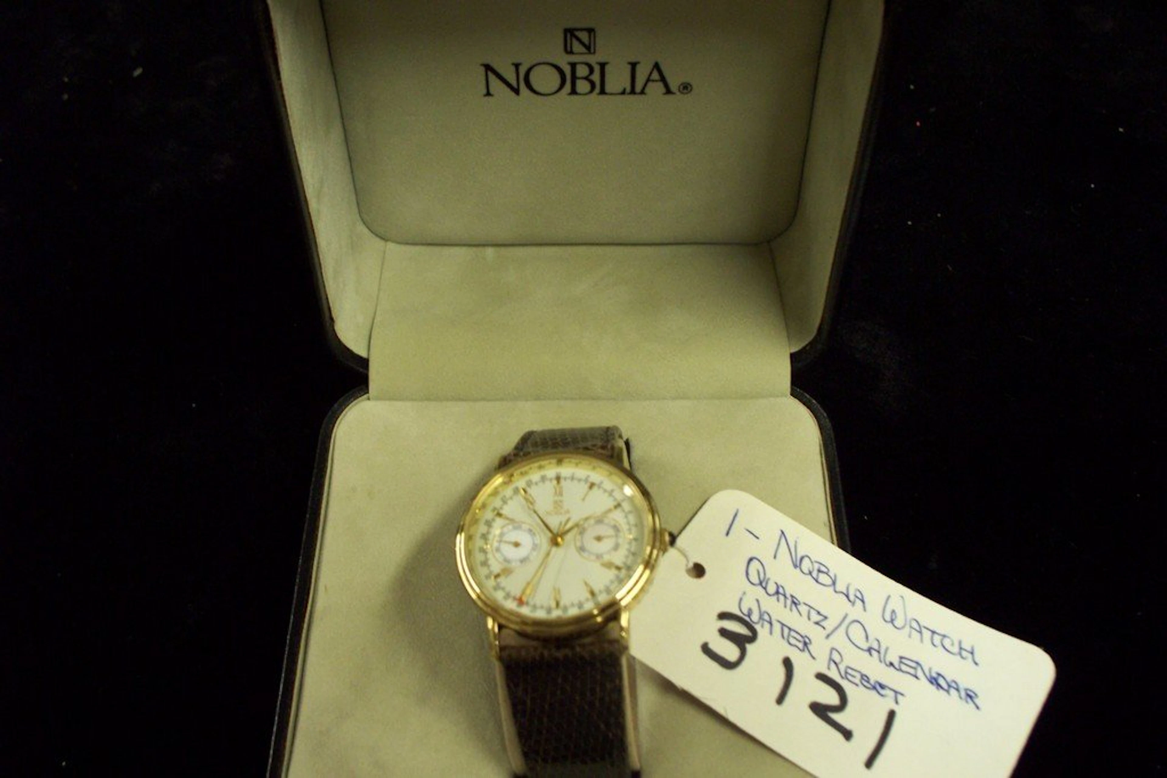 Watch - noblia - mens - gold tone case / leather lizard