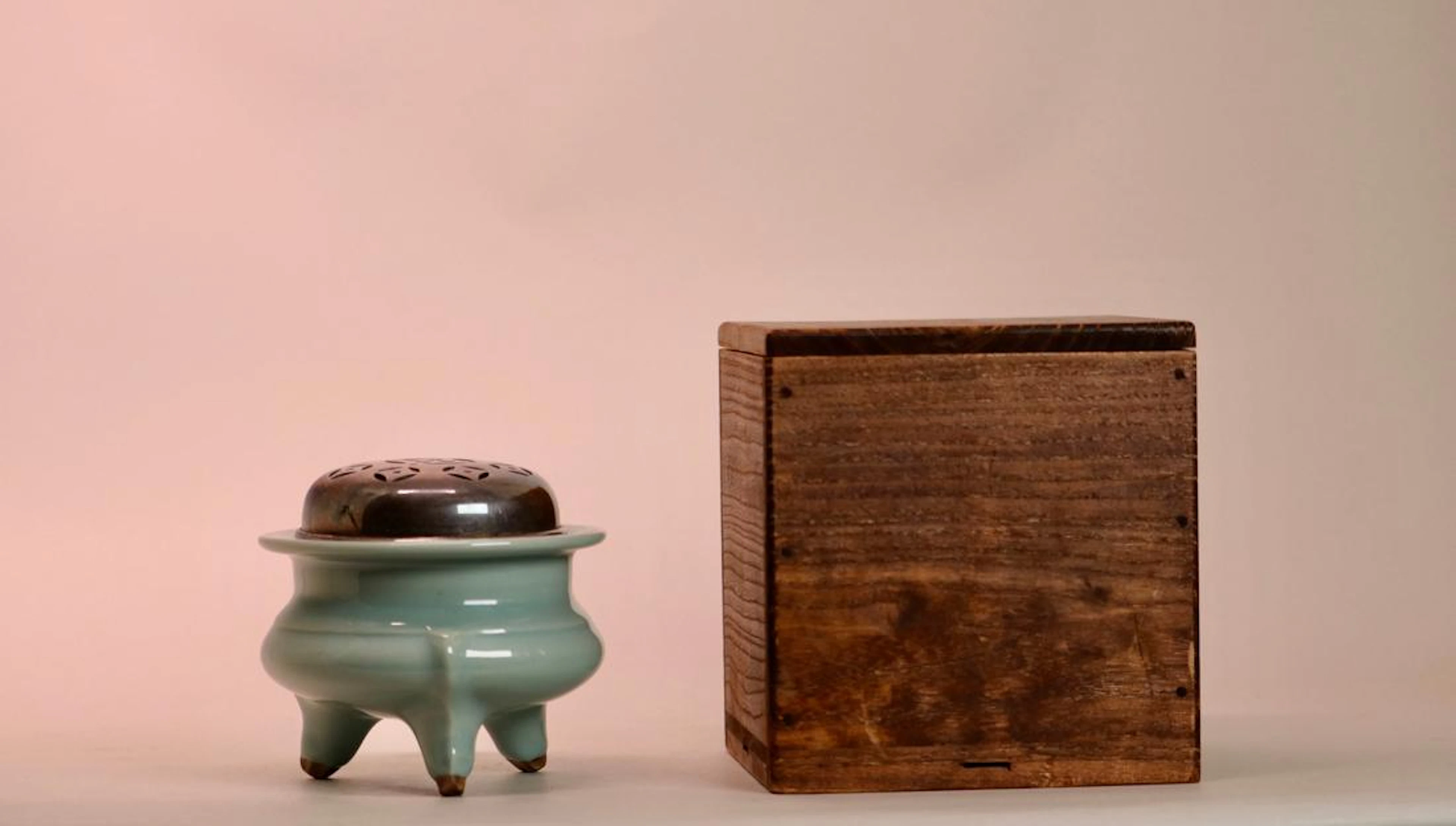Japanese Celadon Porcelain Censer with Silver Lid