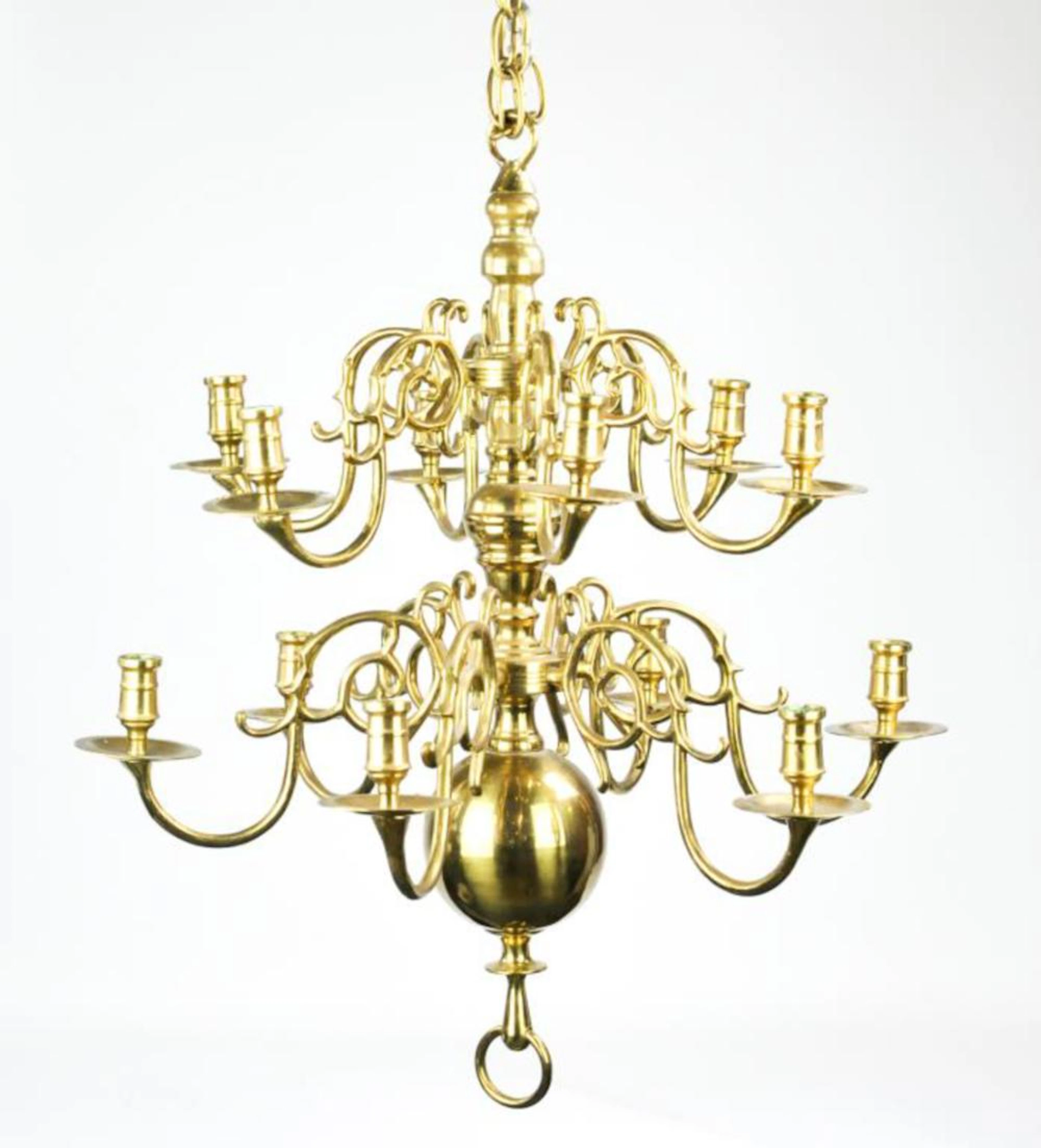 Colonial Style Two-Tier Brass Candle Chandelier
