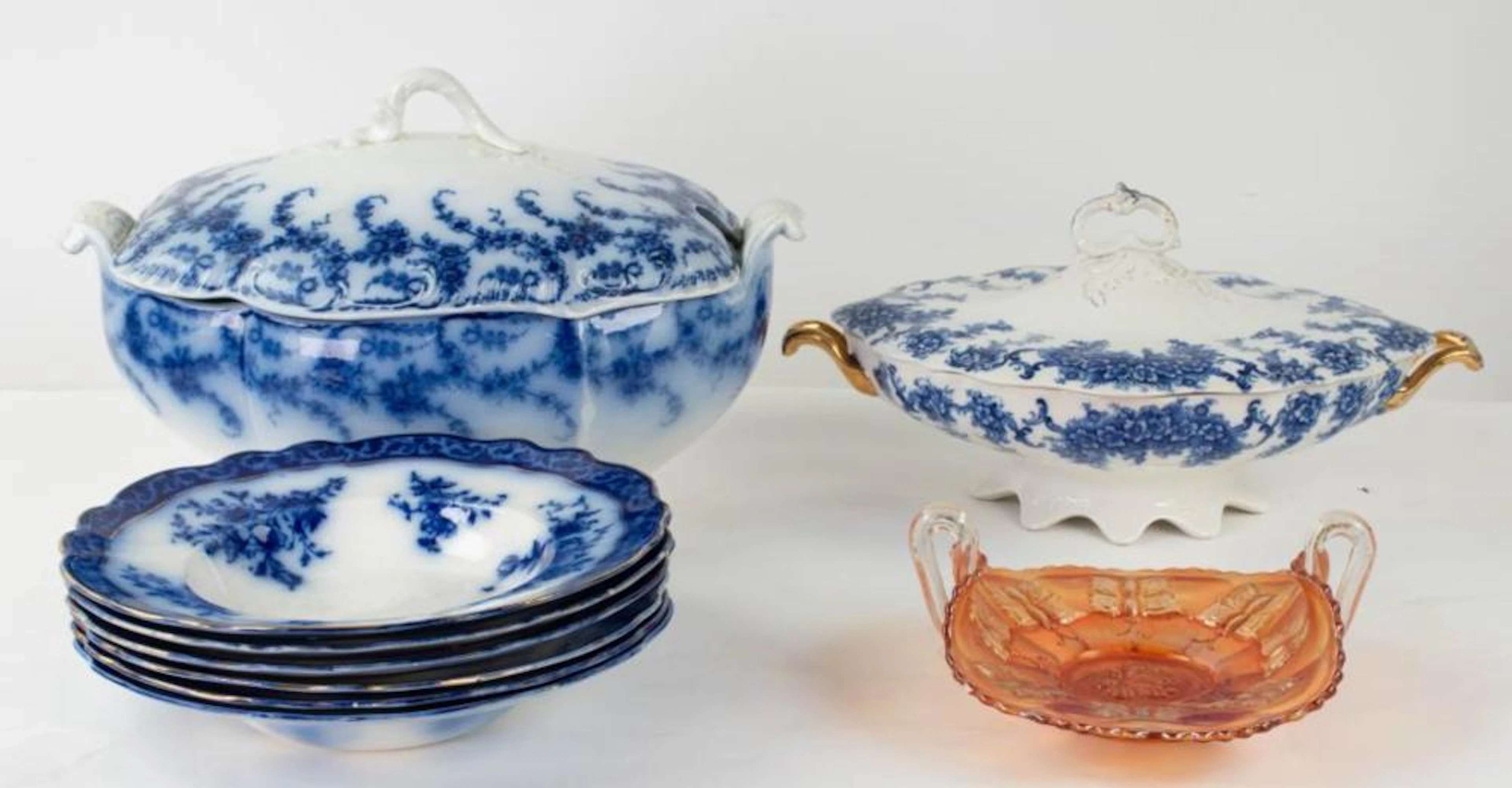 Lot of Flow Blue & Carnival Glass
