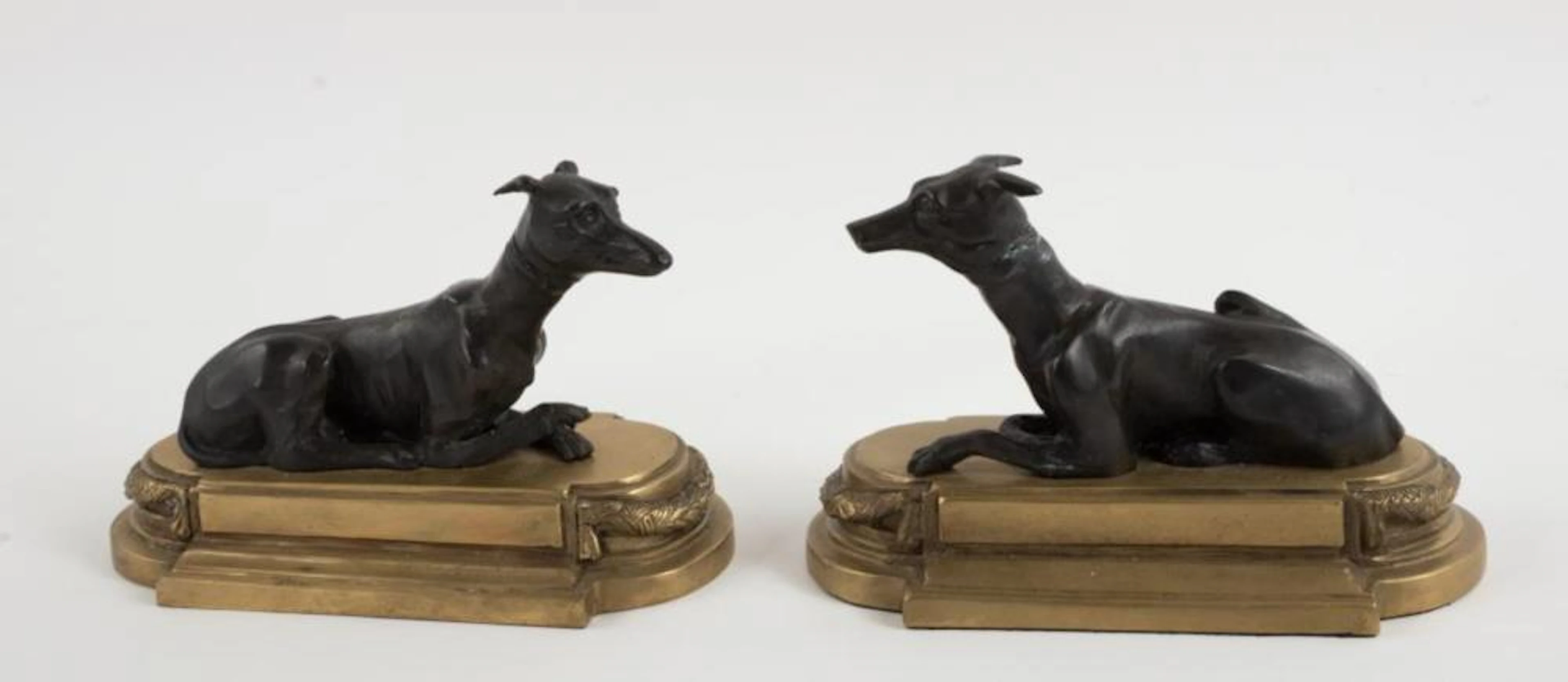 Pair of Patinated Bronze Models of Greyhounds