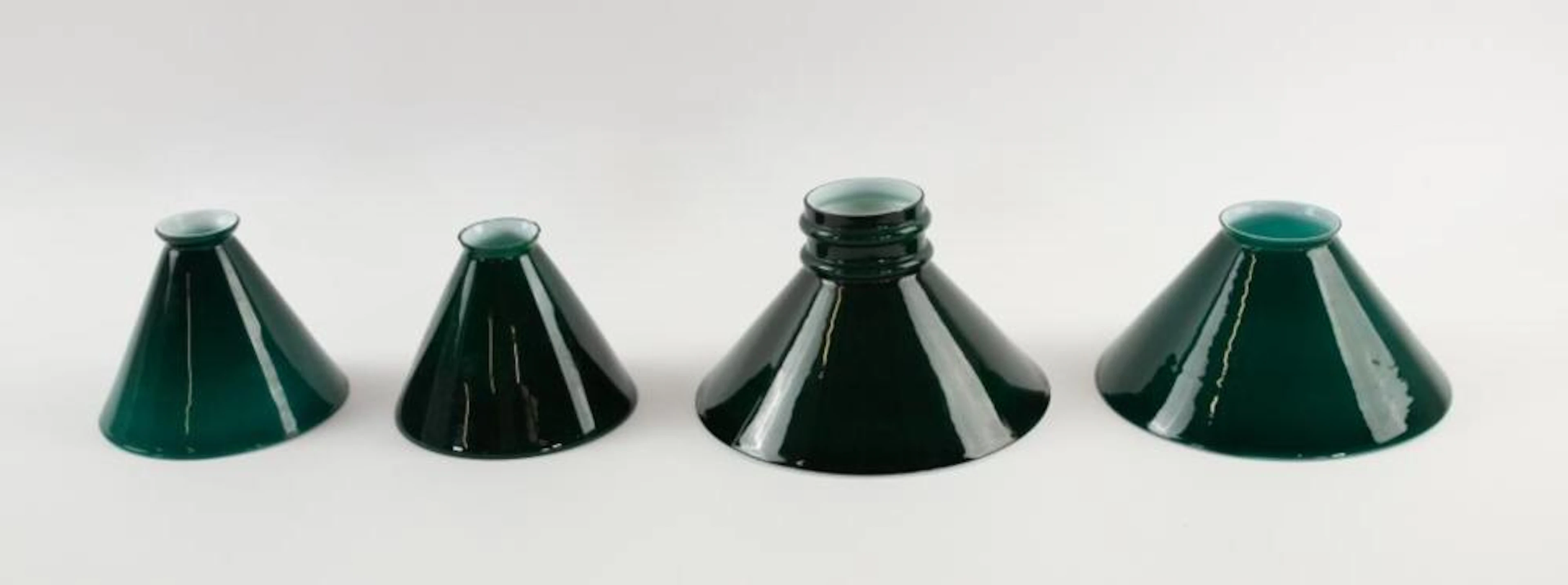 4 Green Cased Emeralite Type Glass Shades