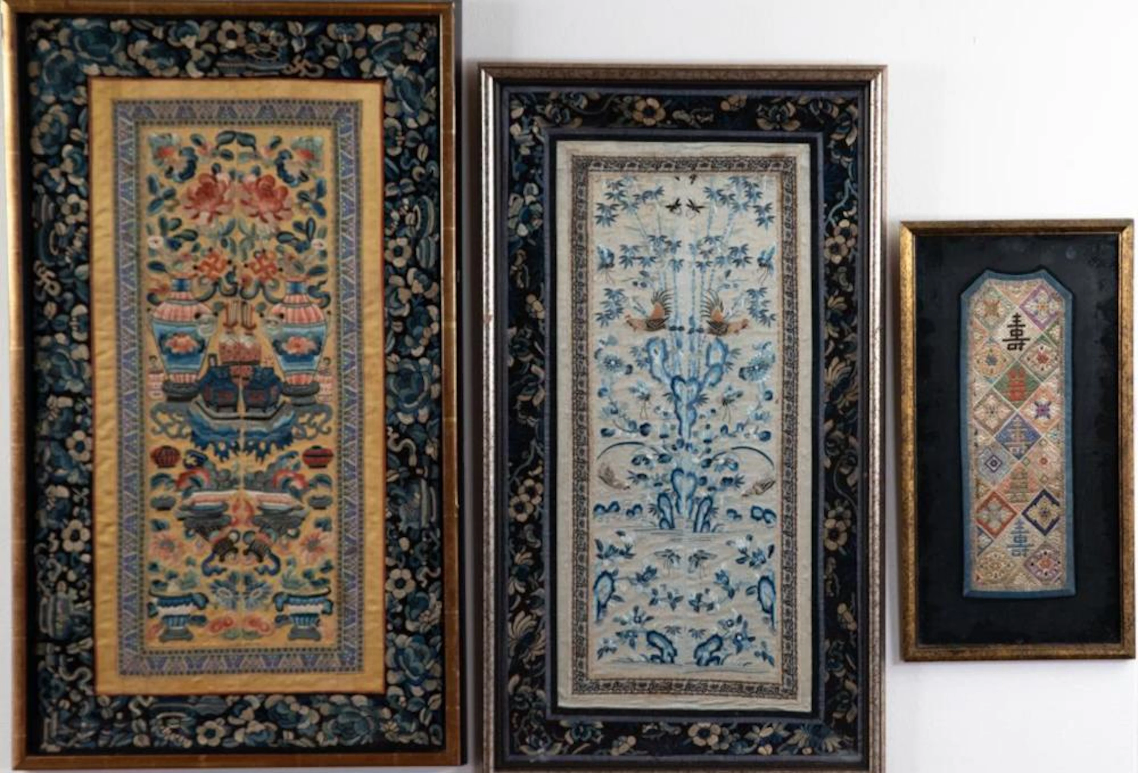 3 Framed Chinese Embroidered Panels