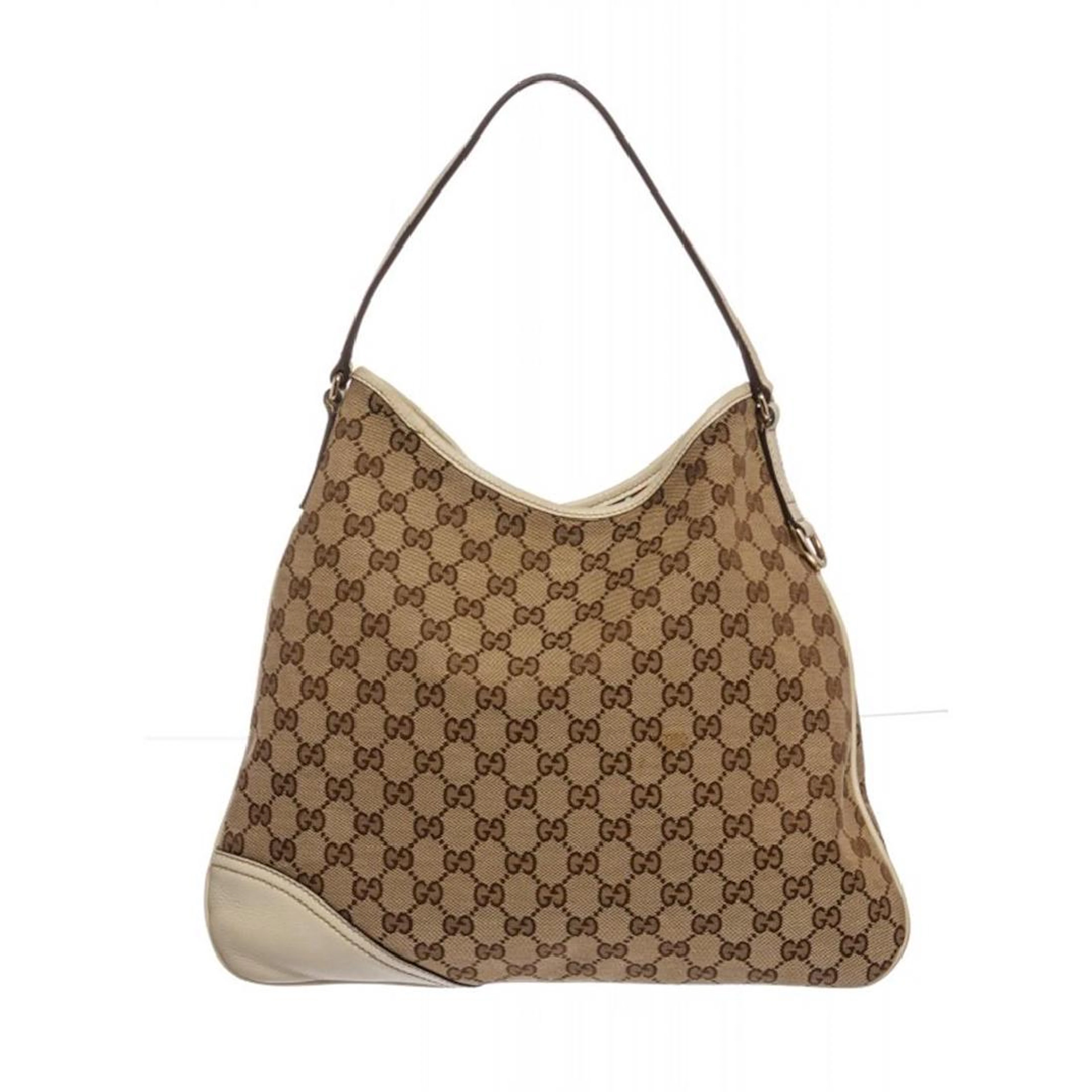 Gucci Beige White Canvas Leather Monogram New Britt