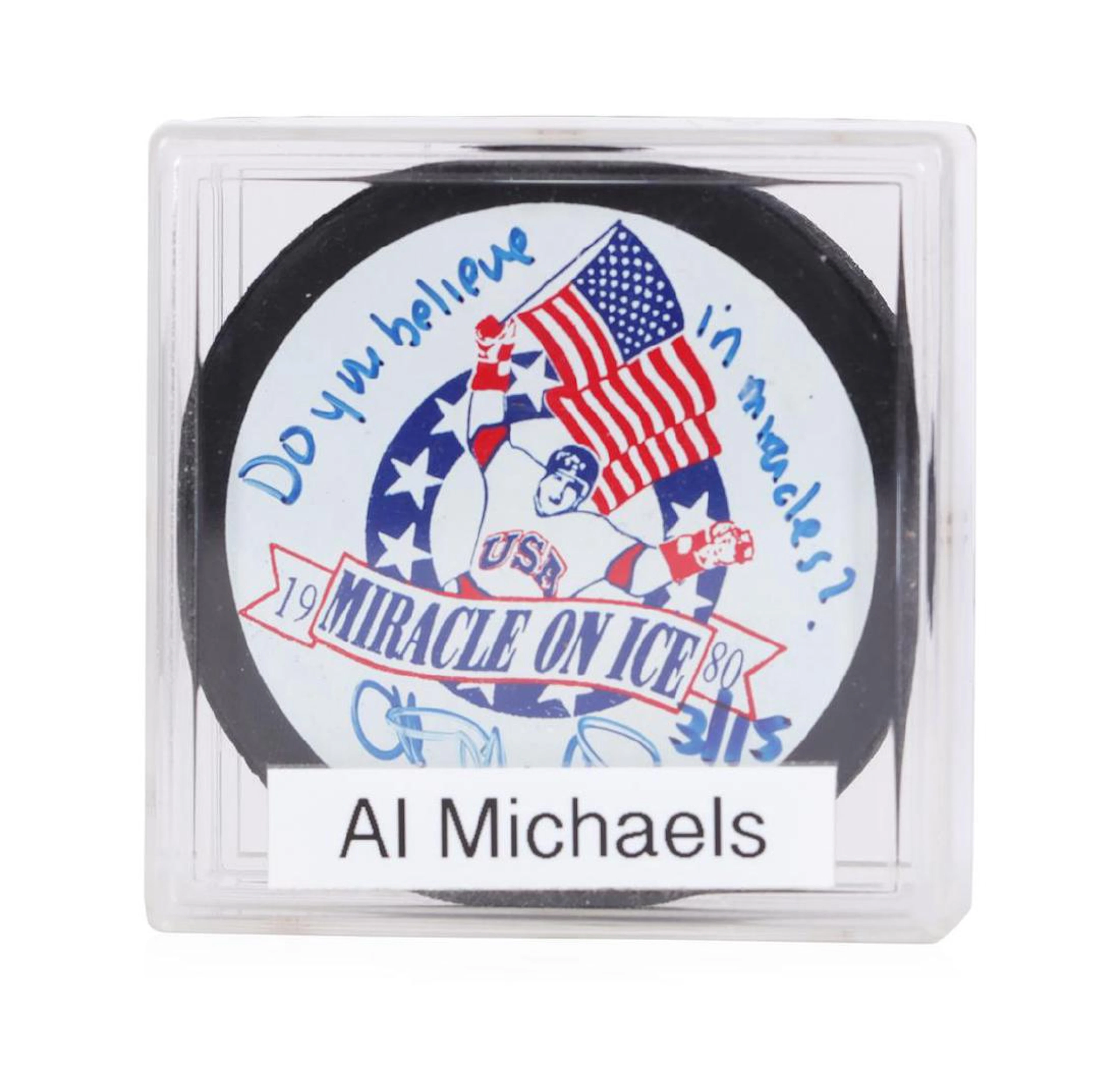 Al Michaels signed 1980 "Miracle on Ice" Puck - XIII