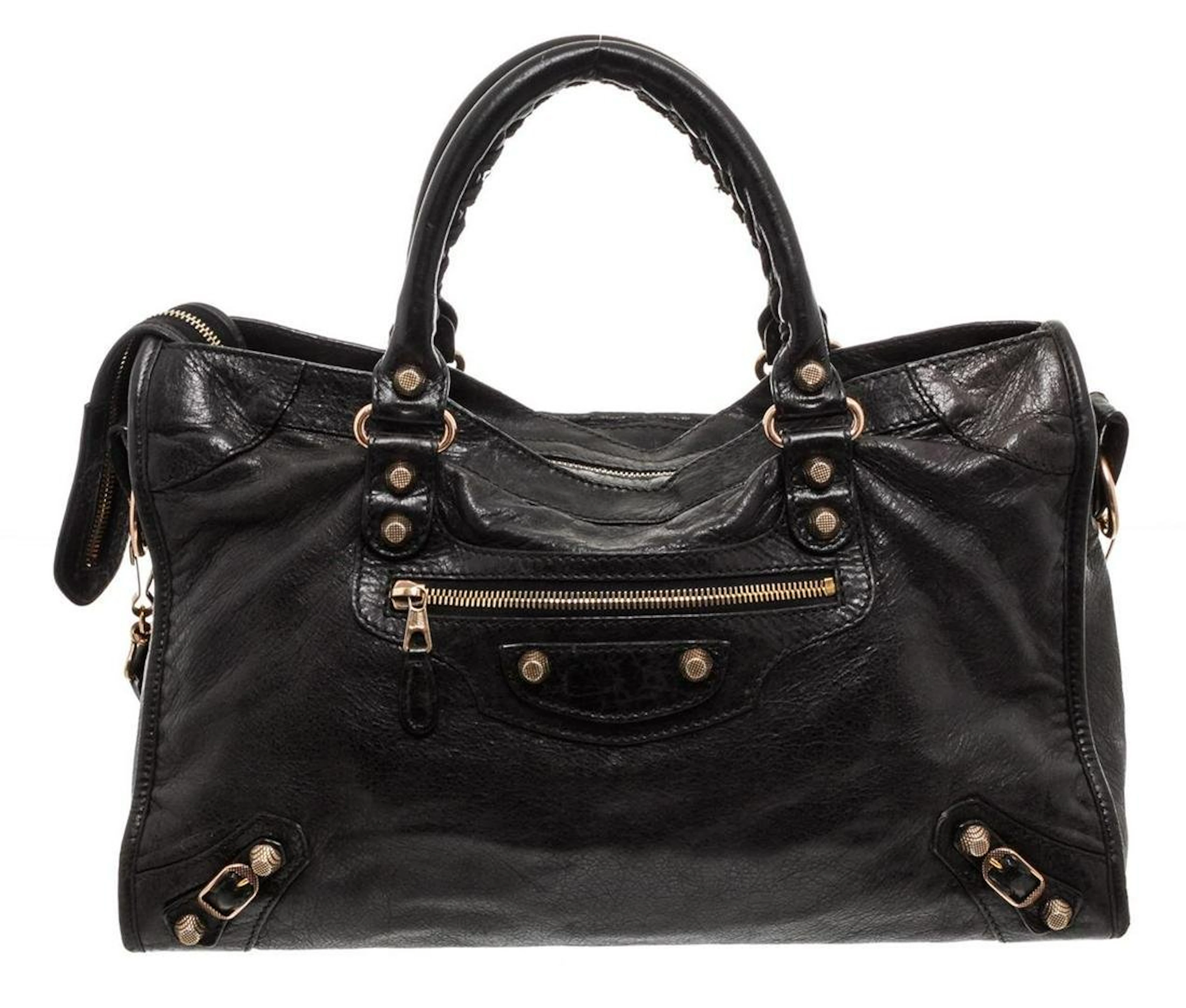 Balenciaga Black Leather Motorcross Giant 12 City Bag