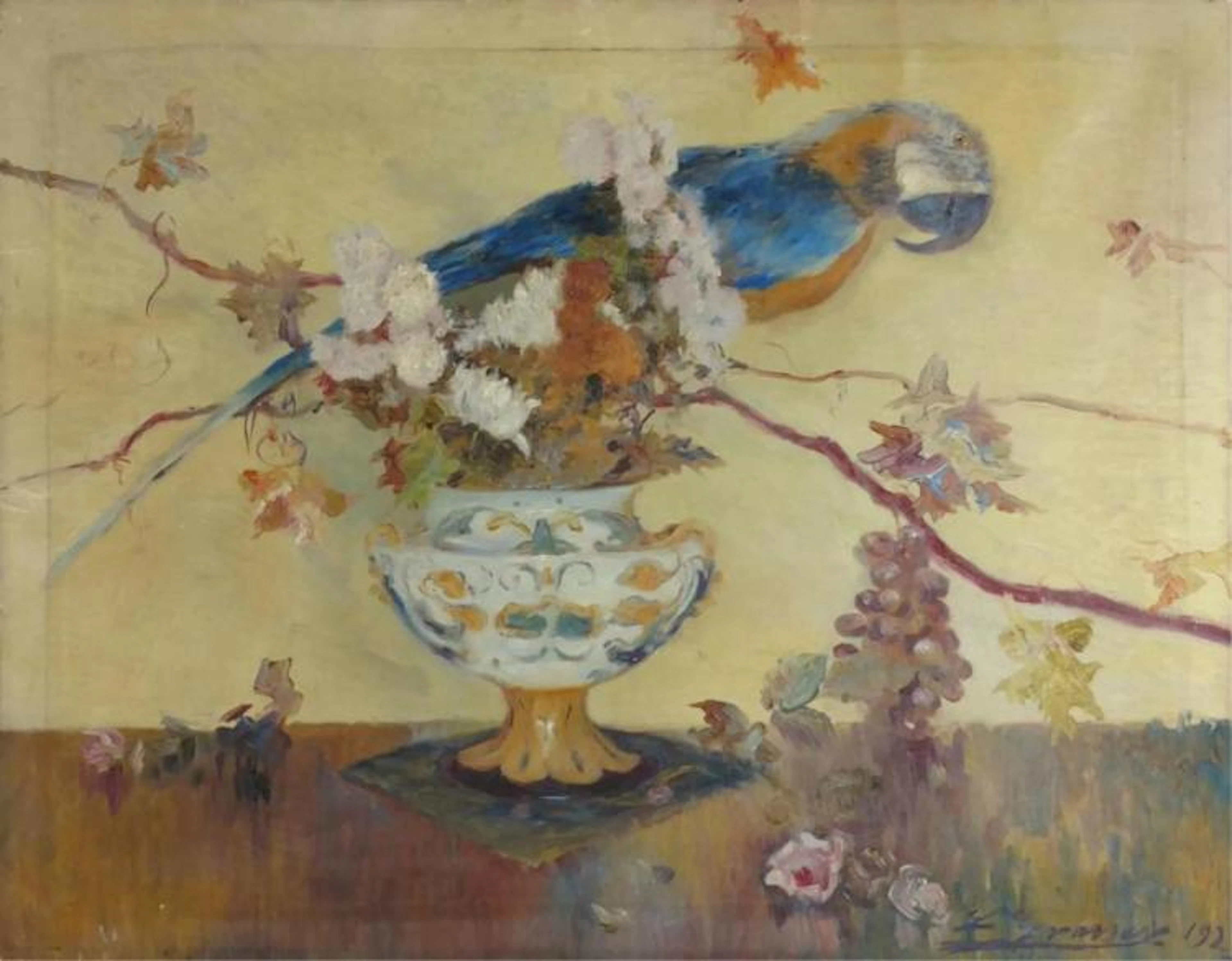 Luis Graner Y Arrufi Parrot Still Life Oil on Canvas