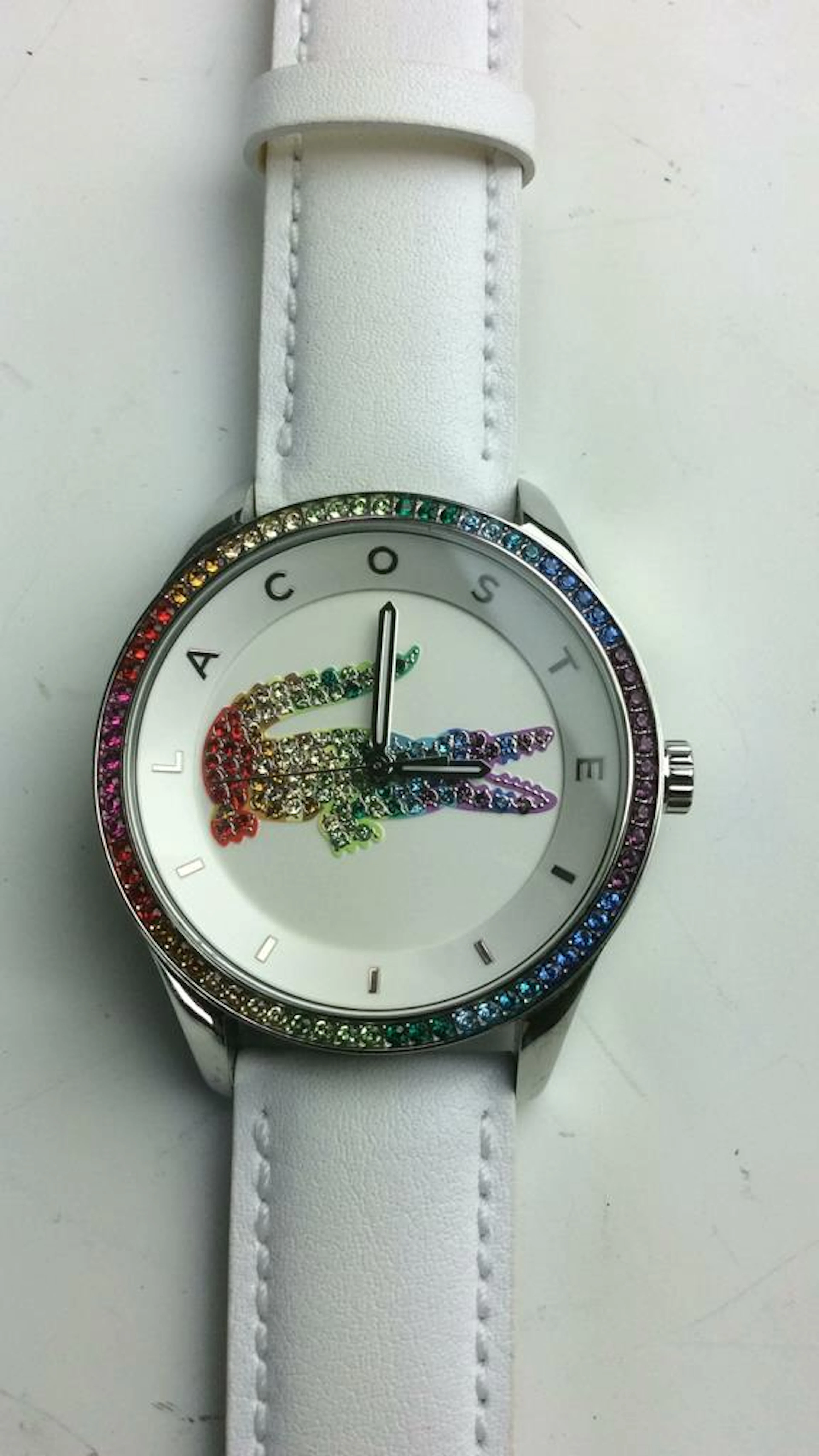 Lacoste Rhinestone Watch w/ Leather Band