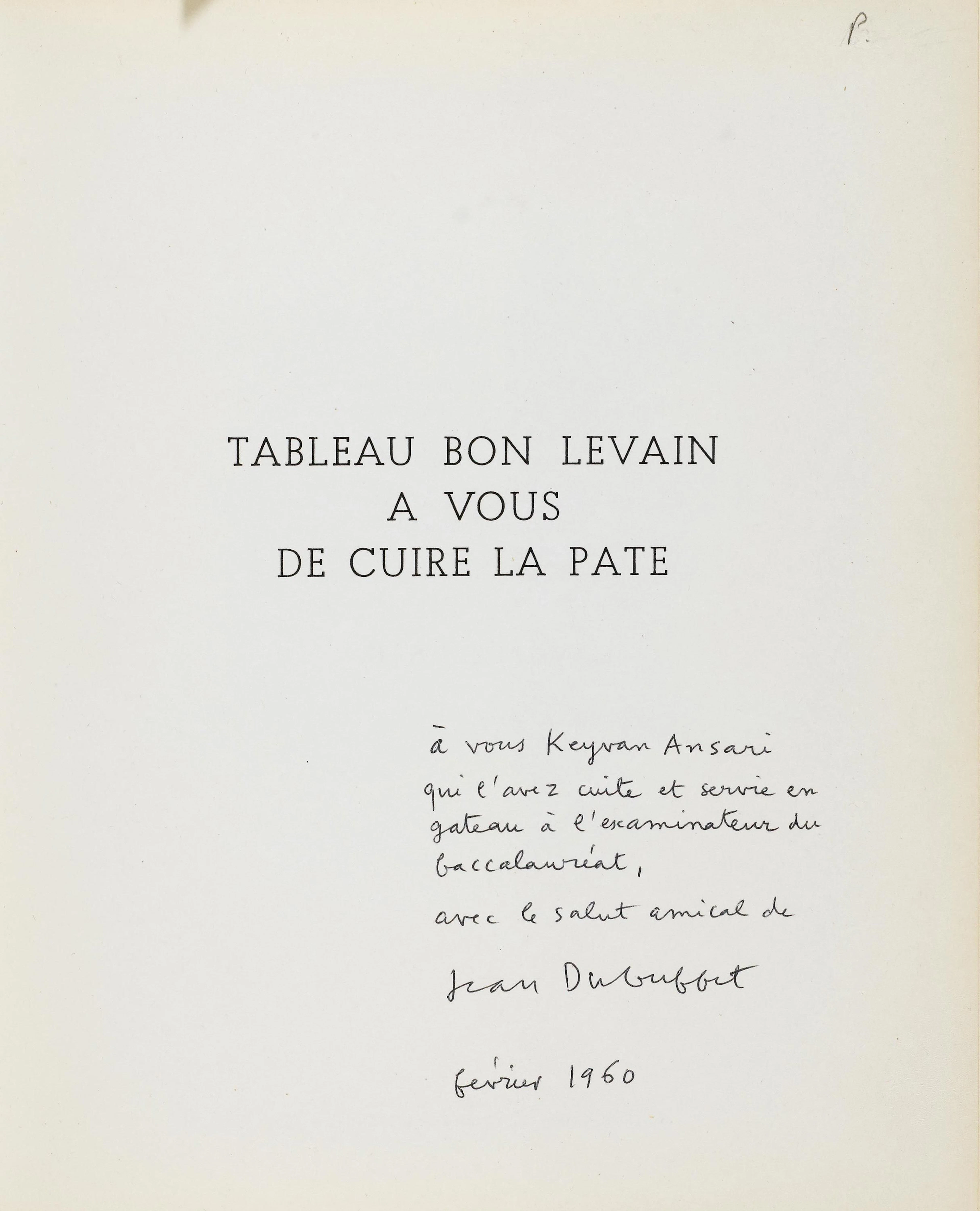 Dubuffet, Jean - Limbour, Georges. Tableau bon Levain à vous de cuire