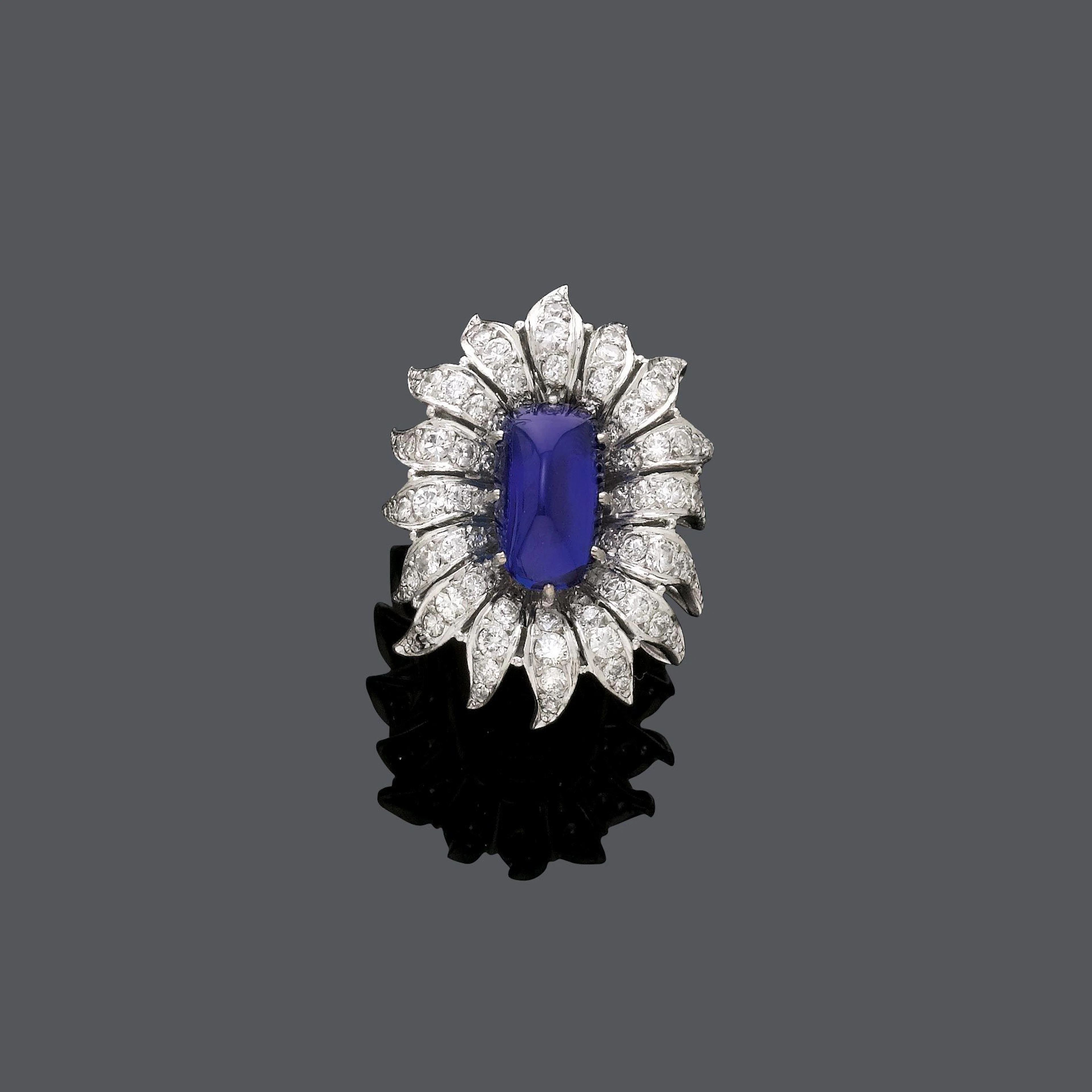 CEYLON-SAPHIR-DIAMANT-RING, IGOR FABERGÉ, um 1960.