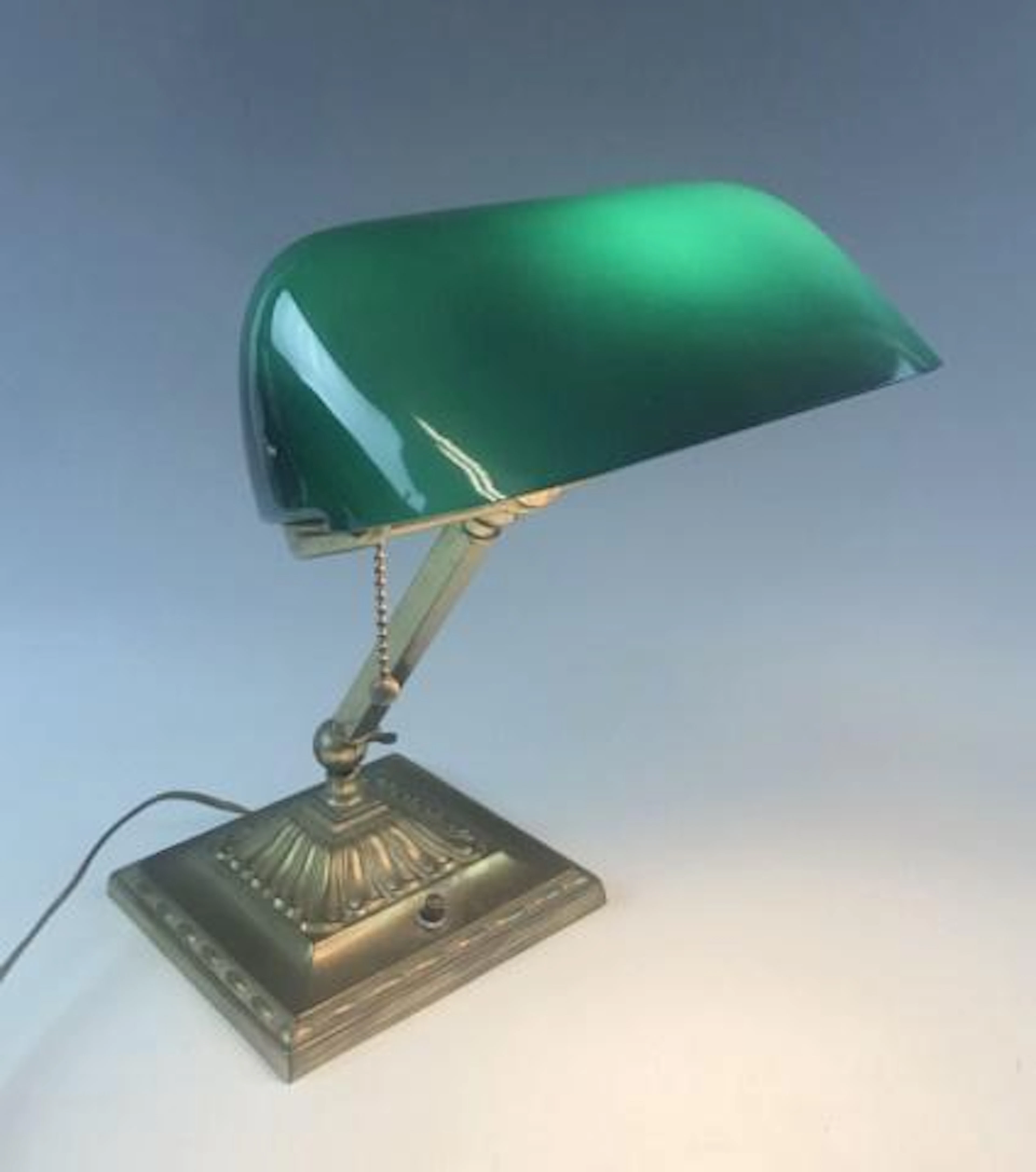 Antique Green Glass Desk Lamp, Emeralite