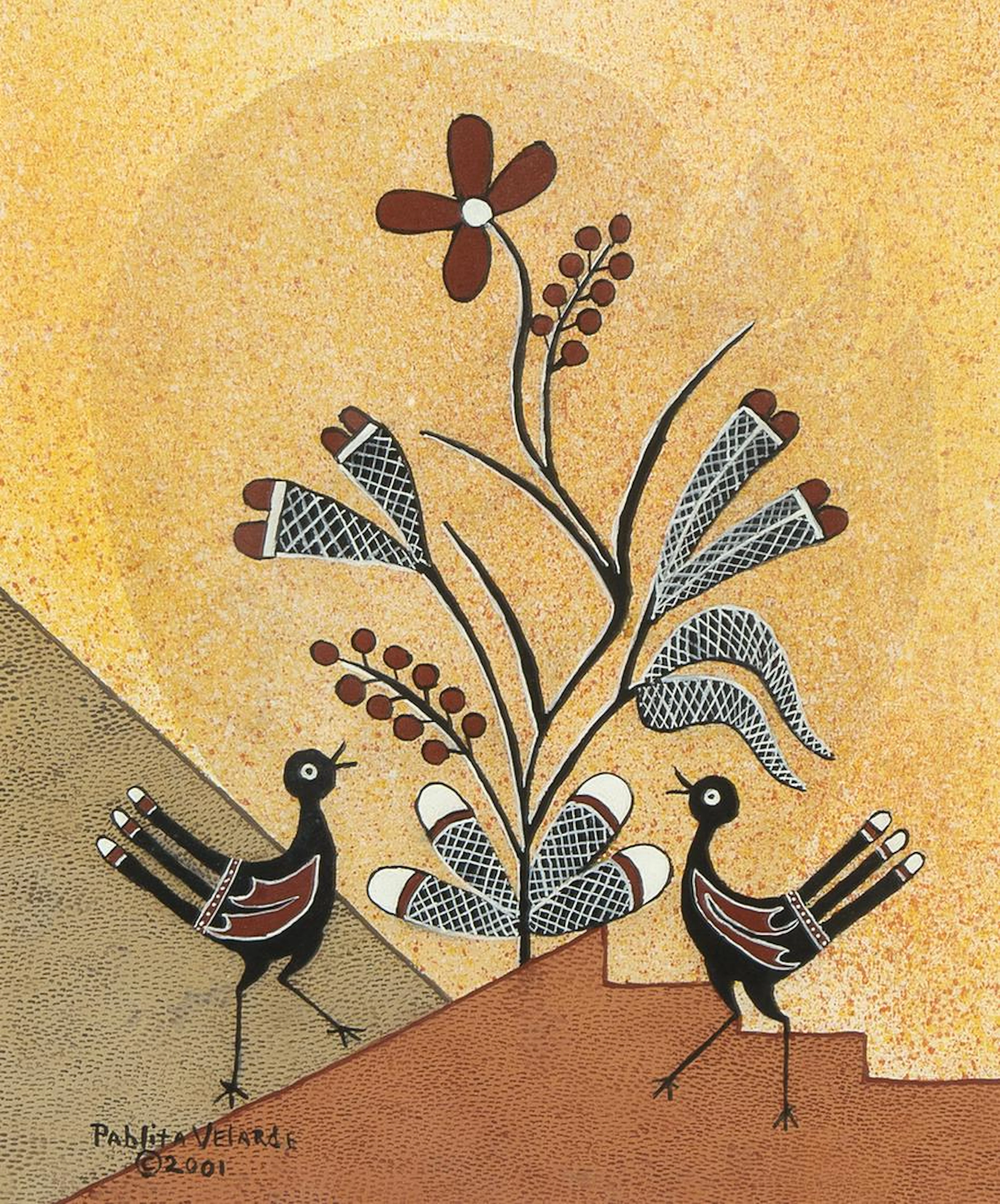 Pablita Velarde [Tse Tsan], Untitled (Two Birds), 2001