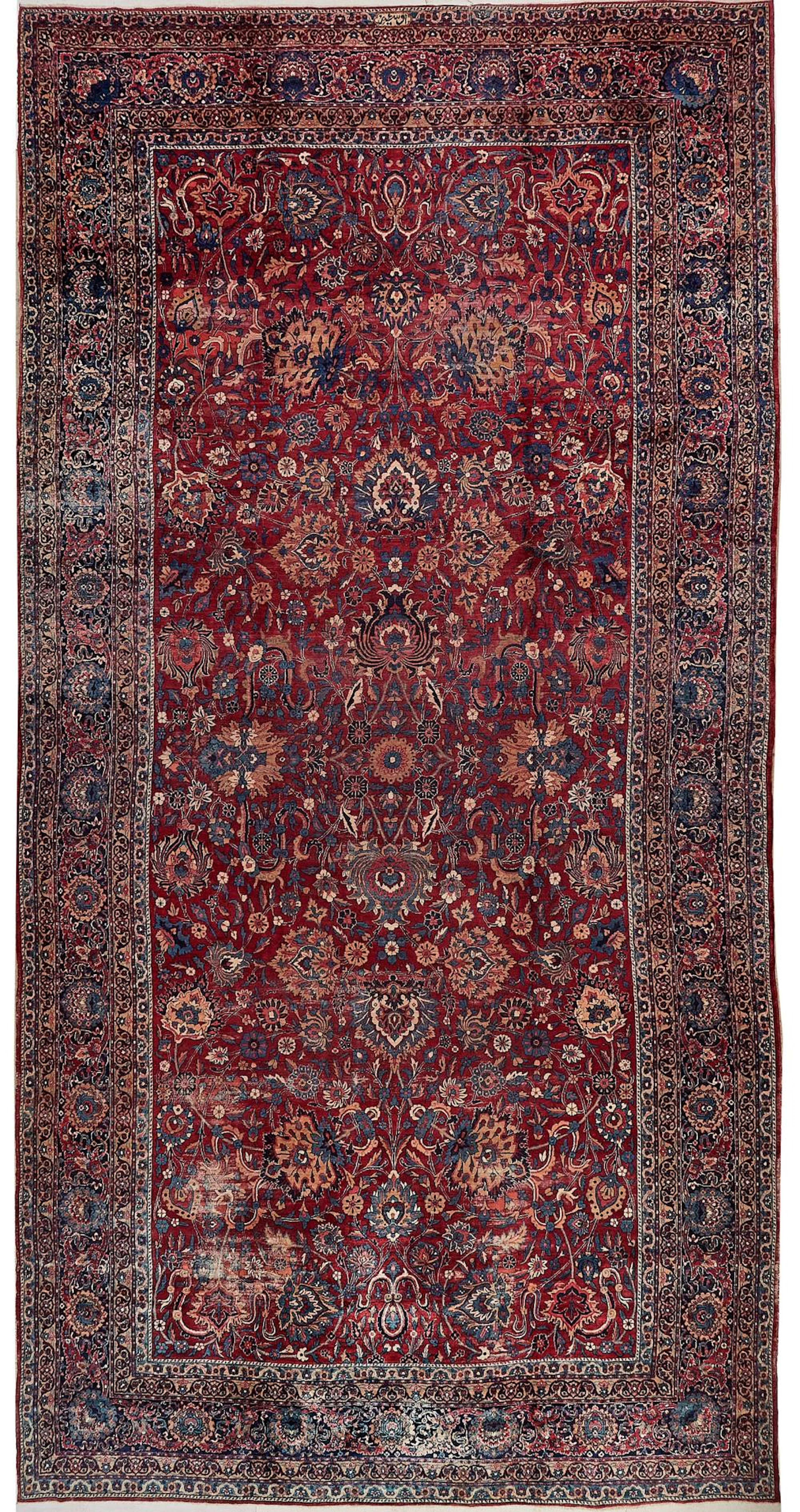 Antiker signierter Übermaß Kirman-Teppich