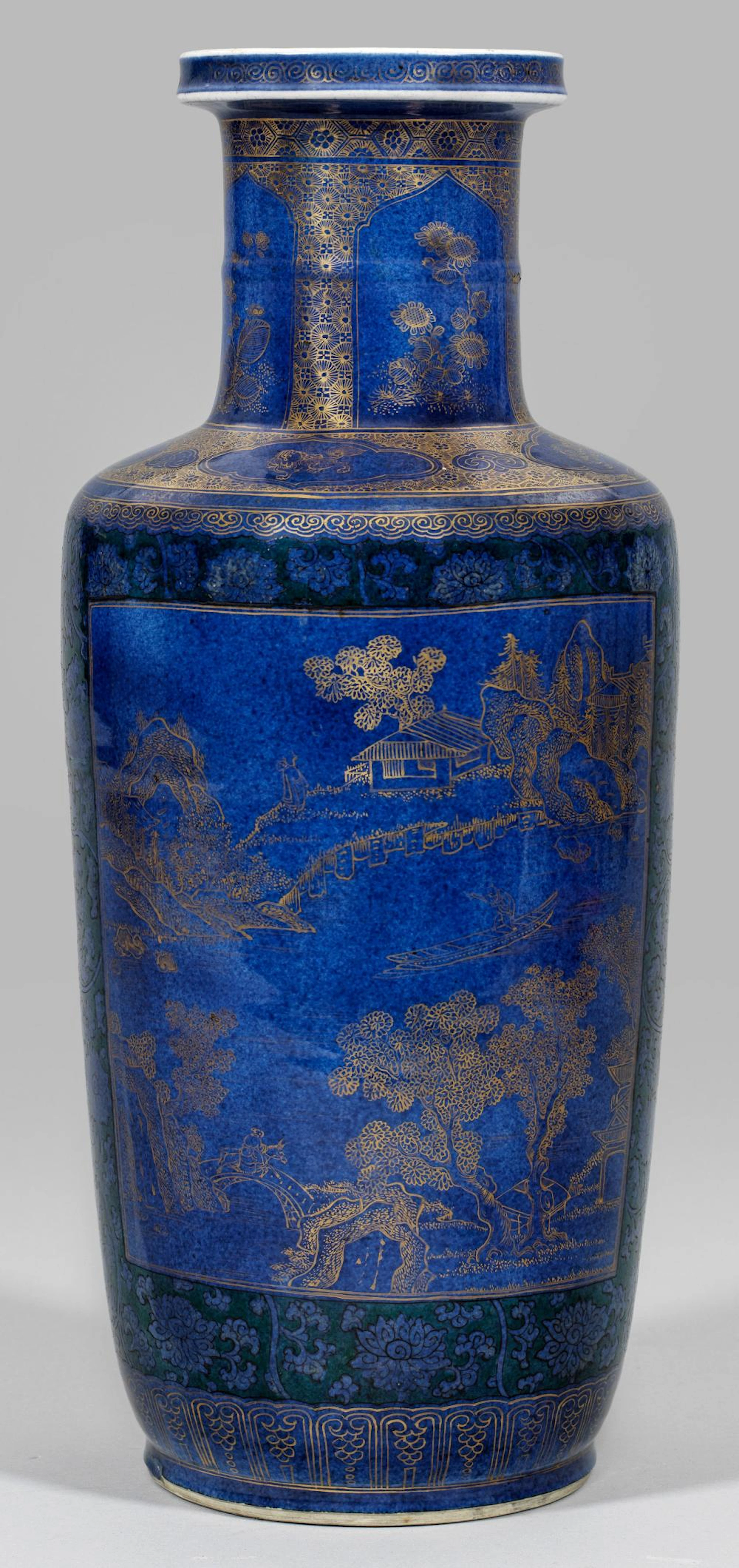 Powderblue-Rouleauvase mit Goldmalerei
