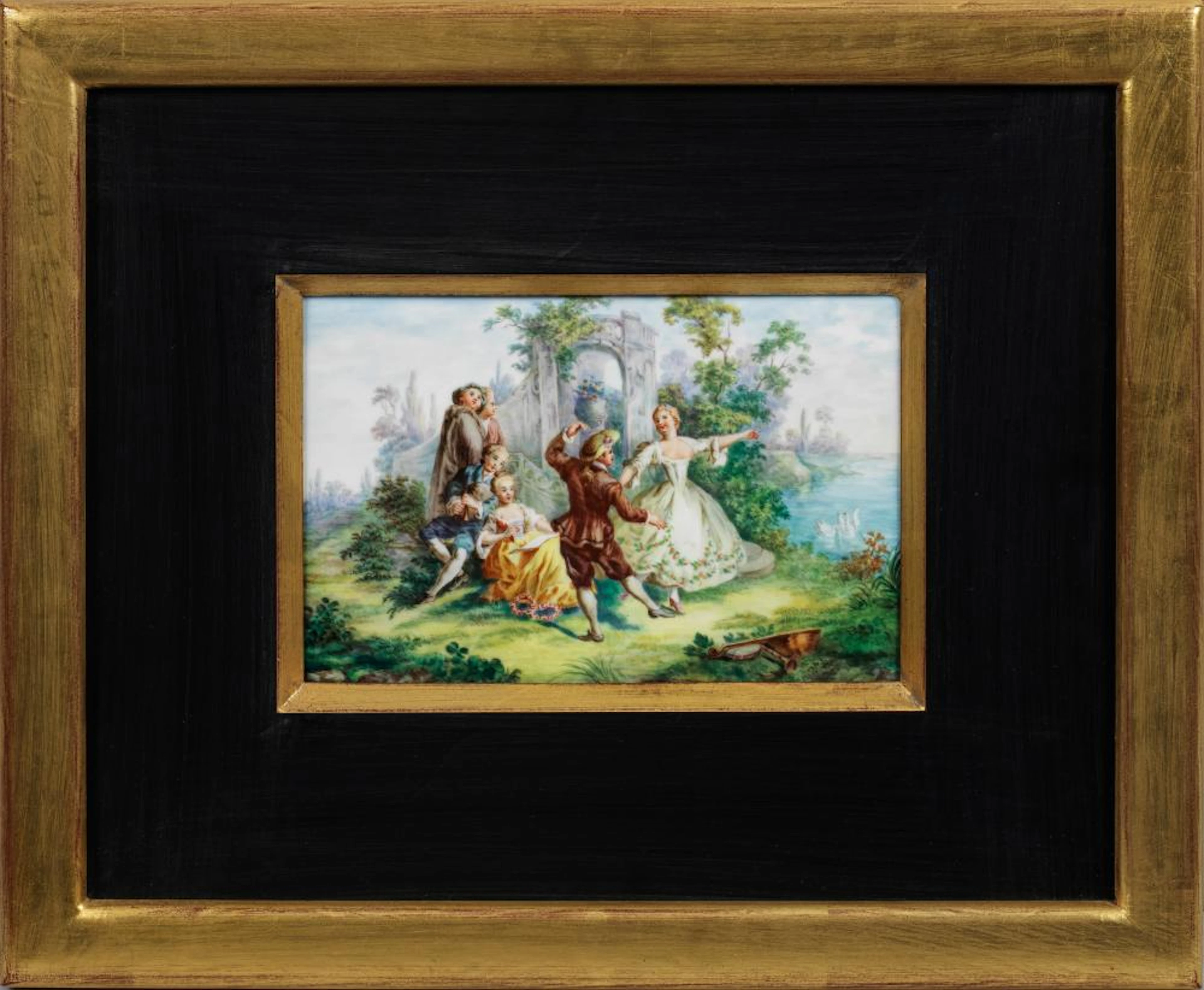 Porzellanbild mit "Fête champêtre"-Szene