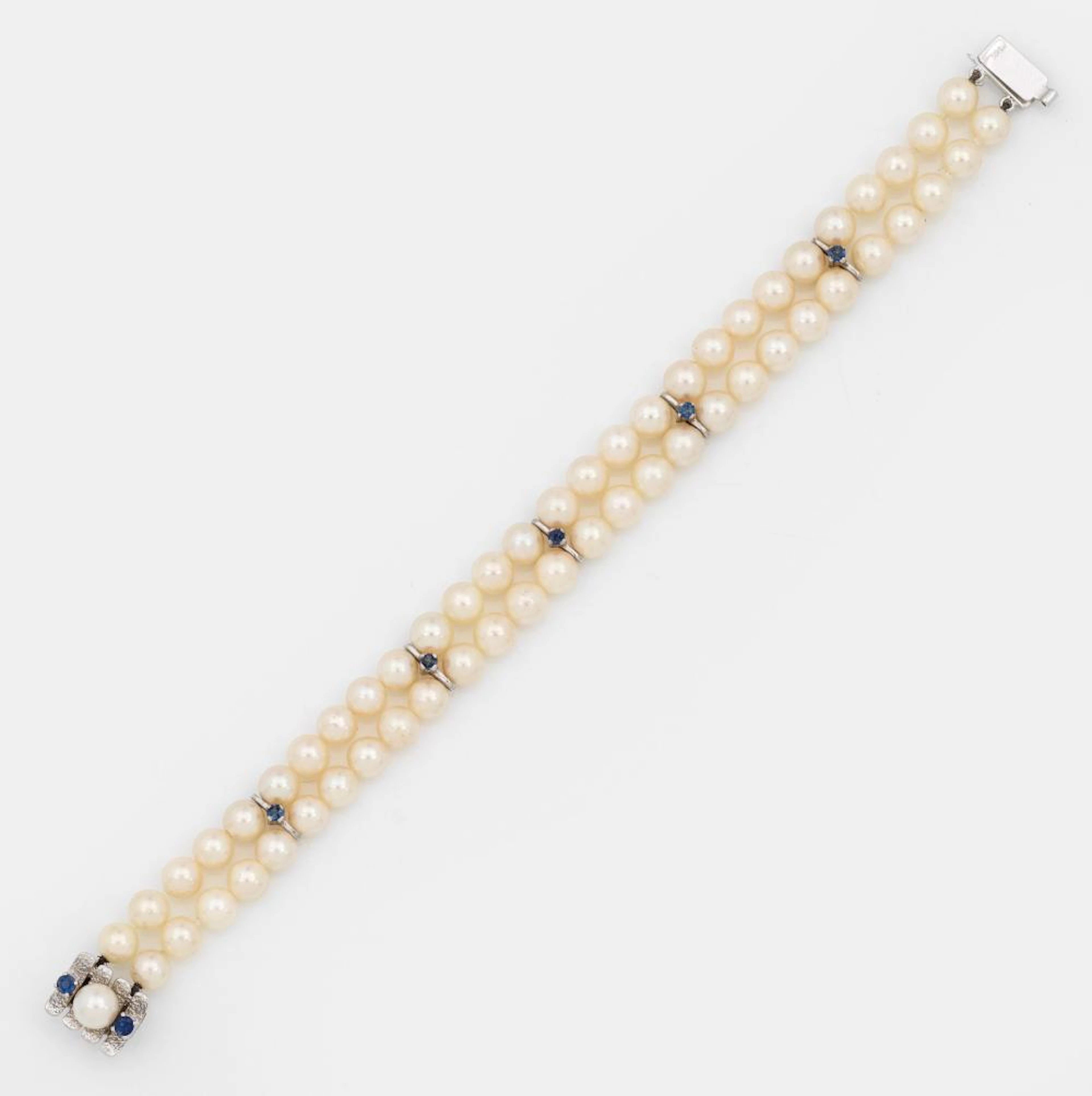 Klassisches Perl-Armband mit Saphire