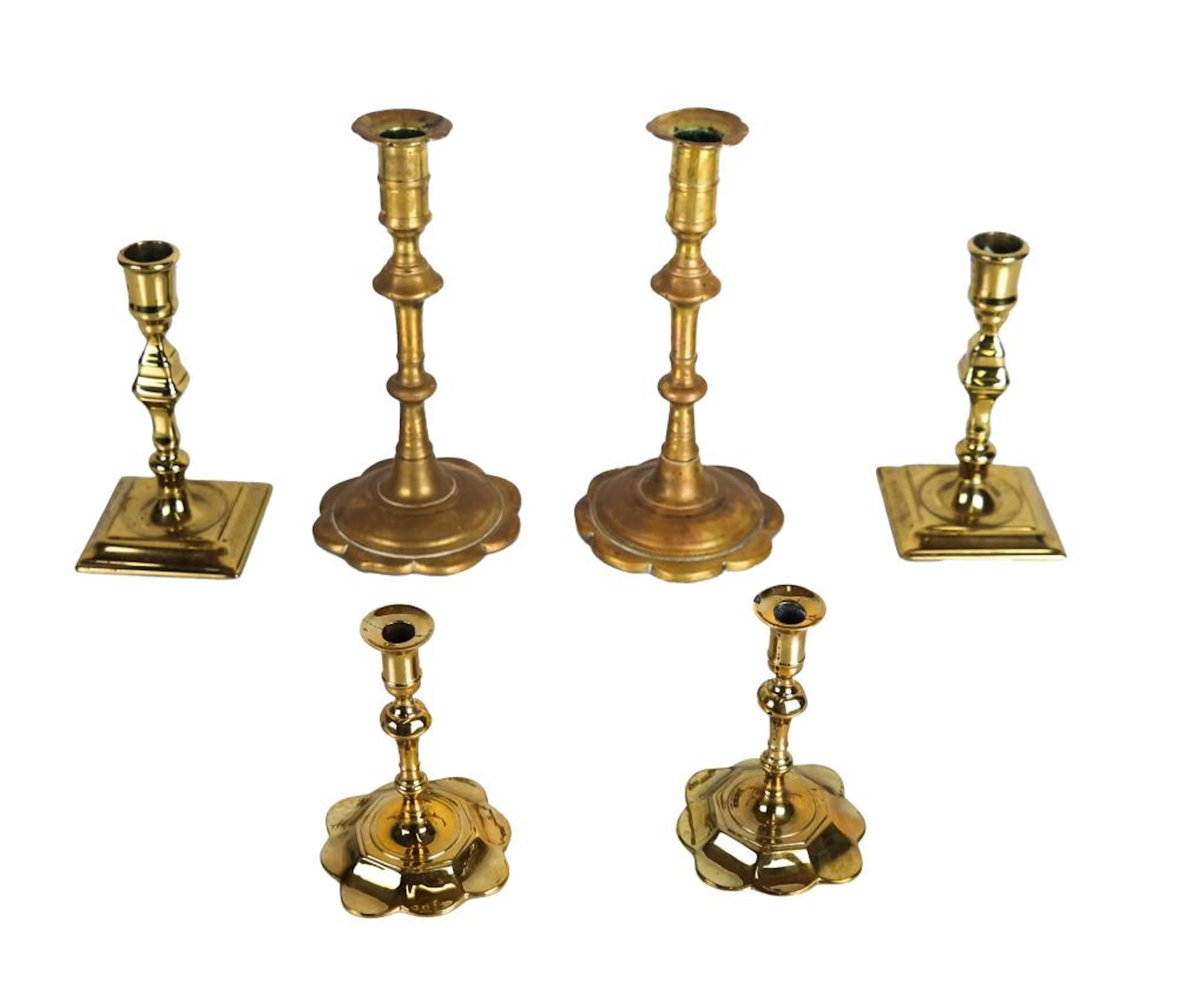 Three Pairs of Brass Candlesticks