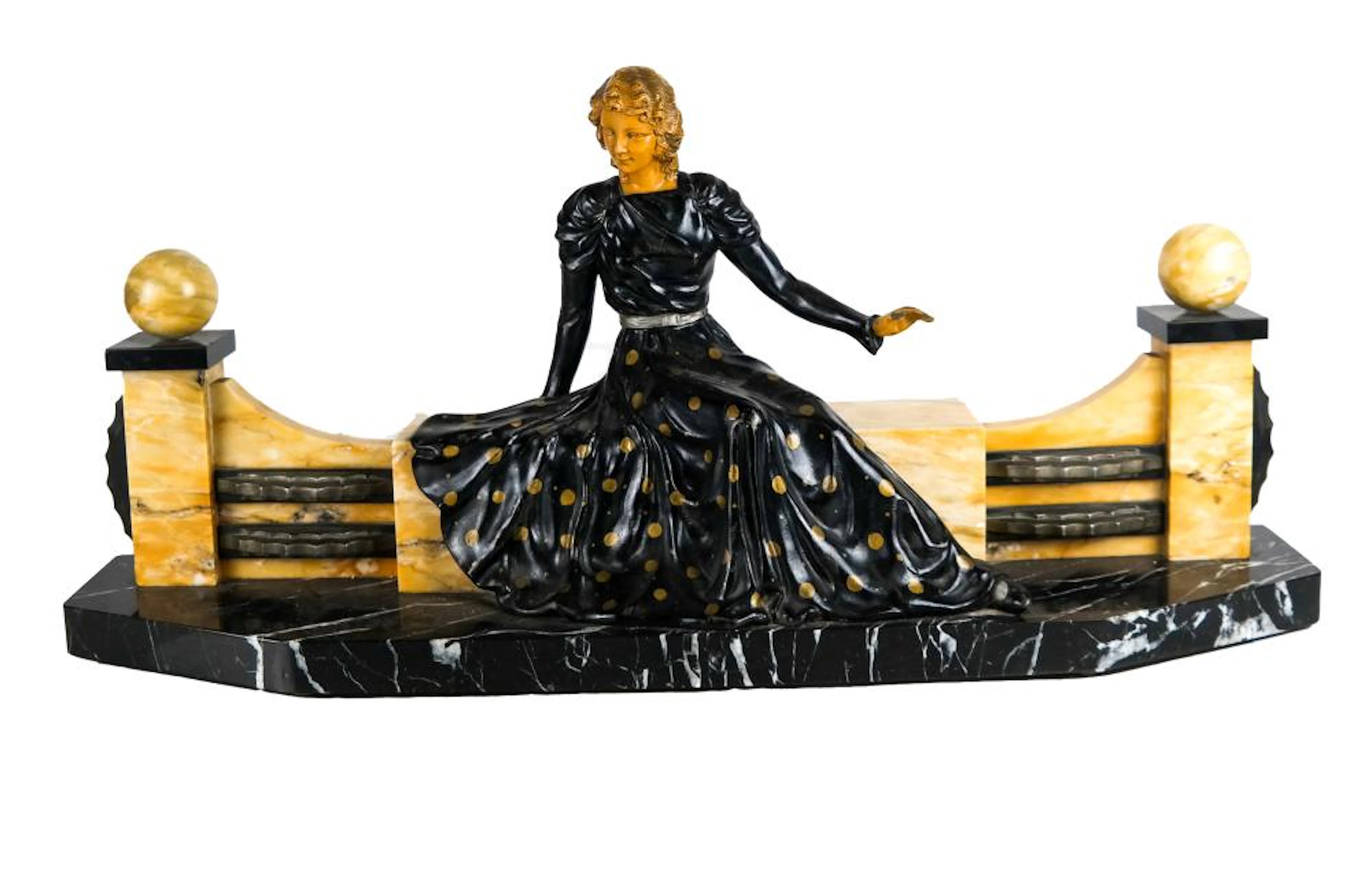 Art Deco Marble & Bronze Sculpture of a Woman