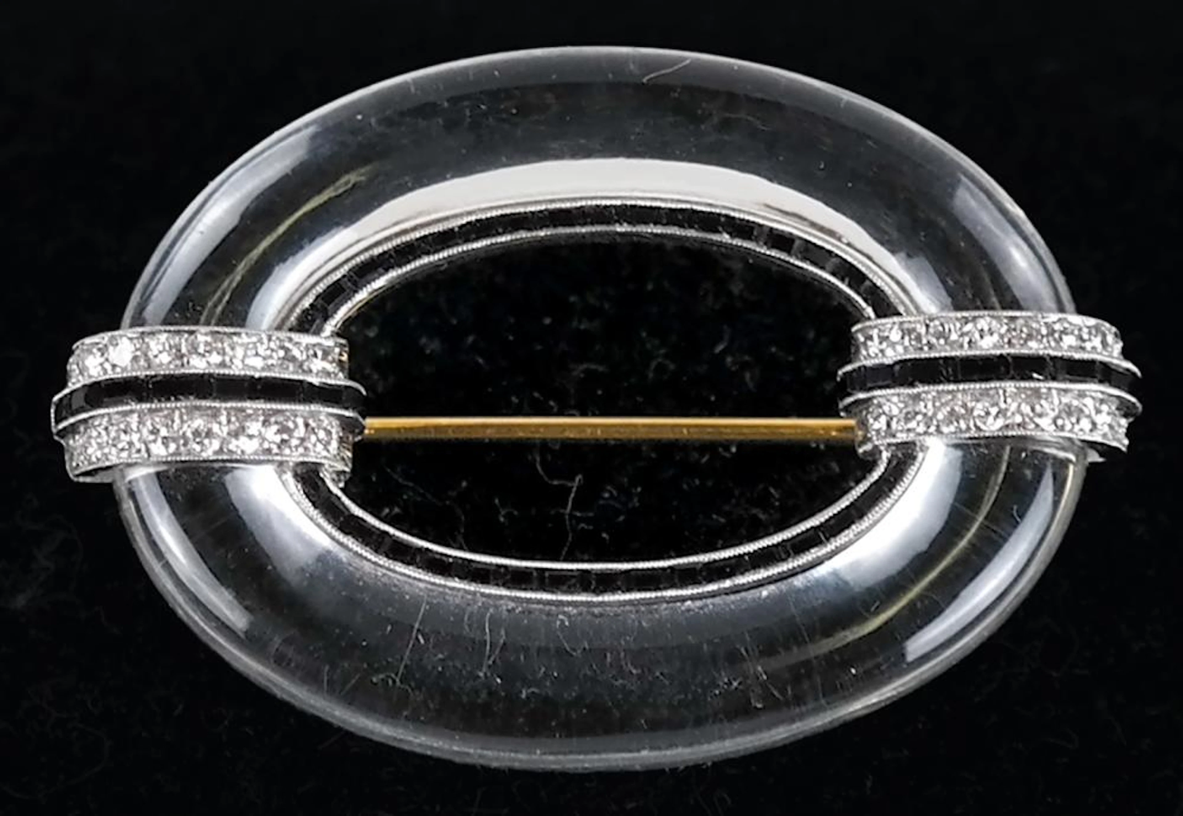 CARTIER Deco Crystal, Onyx & Diamond Brooch