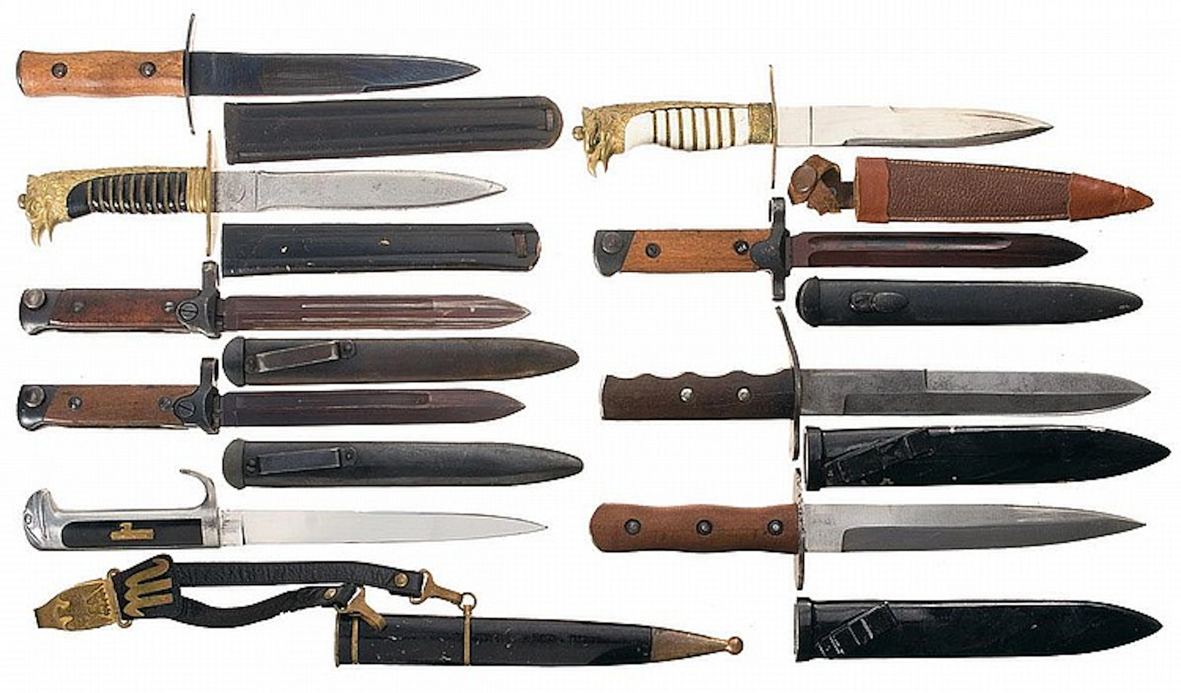 Lot of Nine Italian Daggers, Bayonets and Knives
