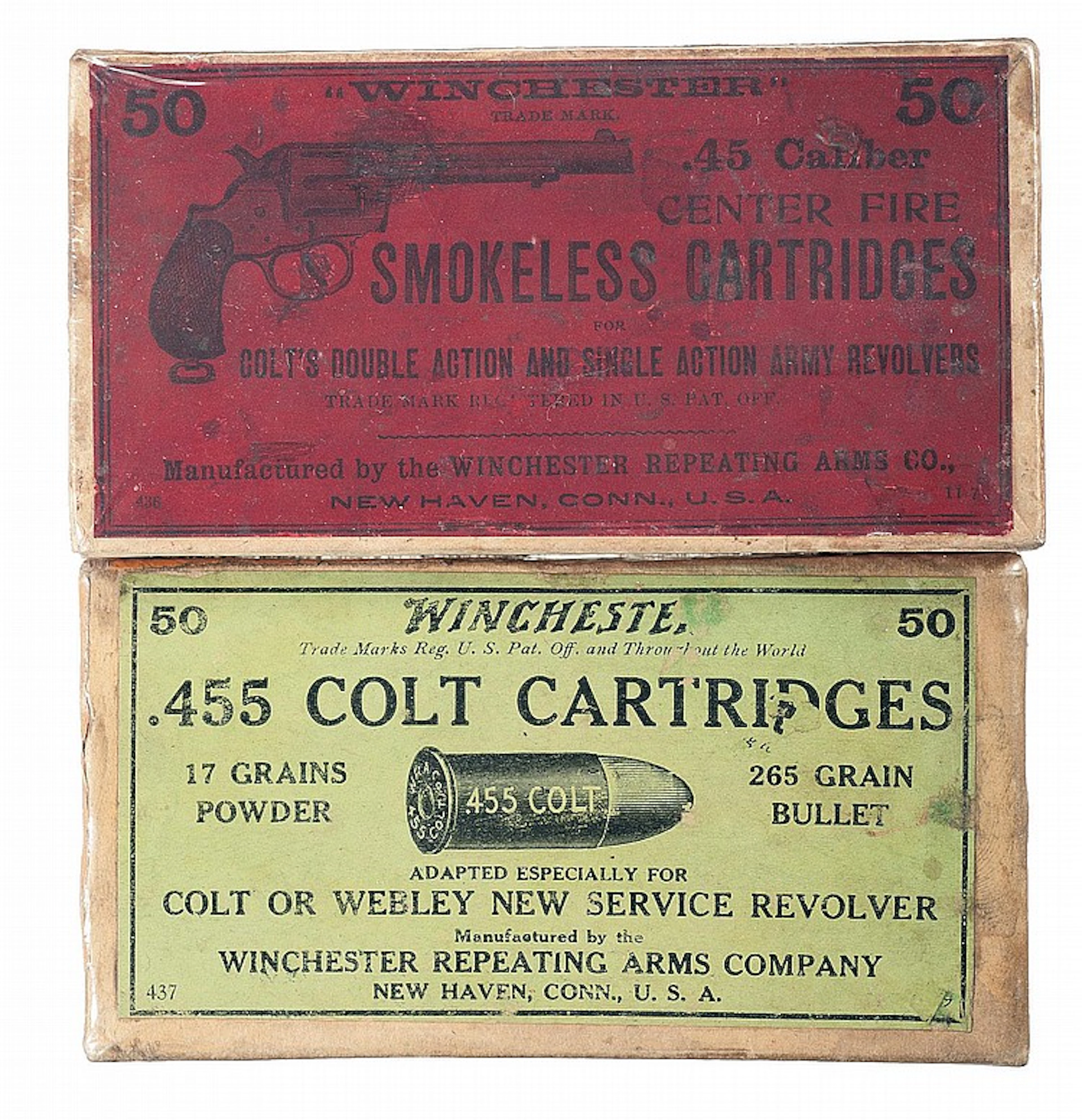 Two Vintage Boxes of Winchester Cartridges for Colt Revolvers
