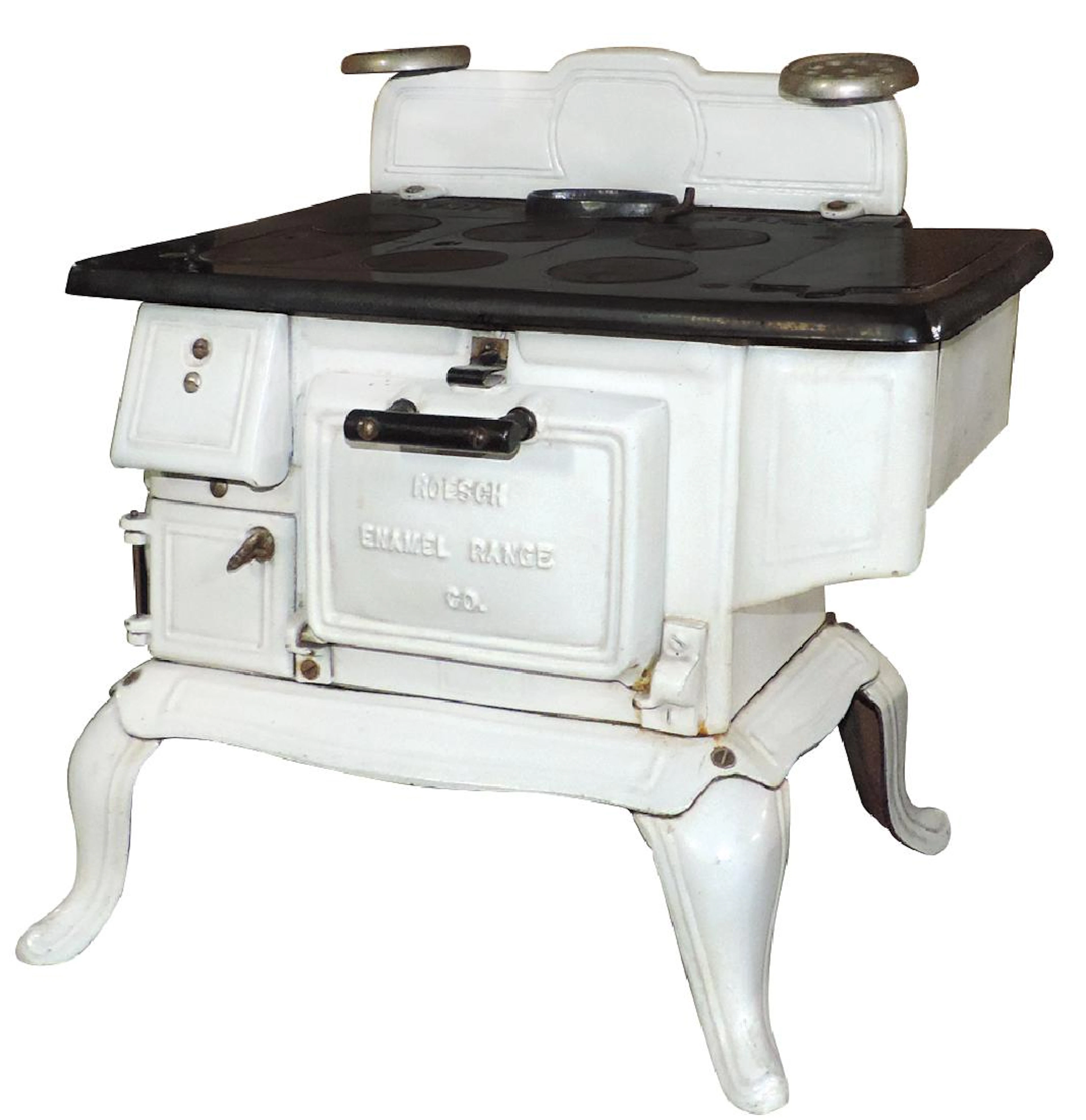Salesman sample or toy cook stove, Roesch Enamel Range