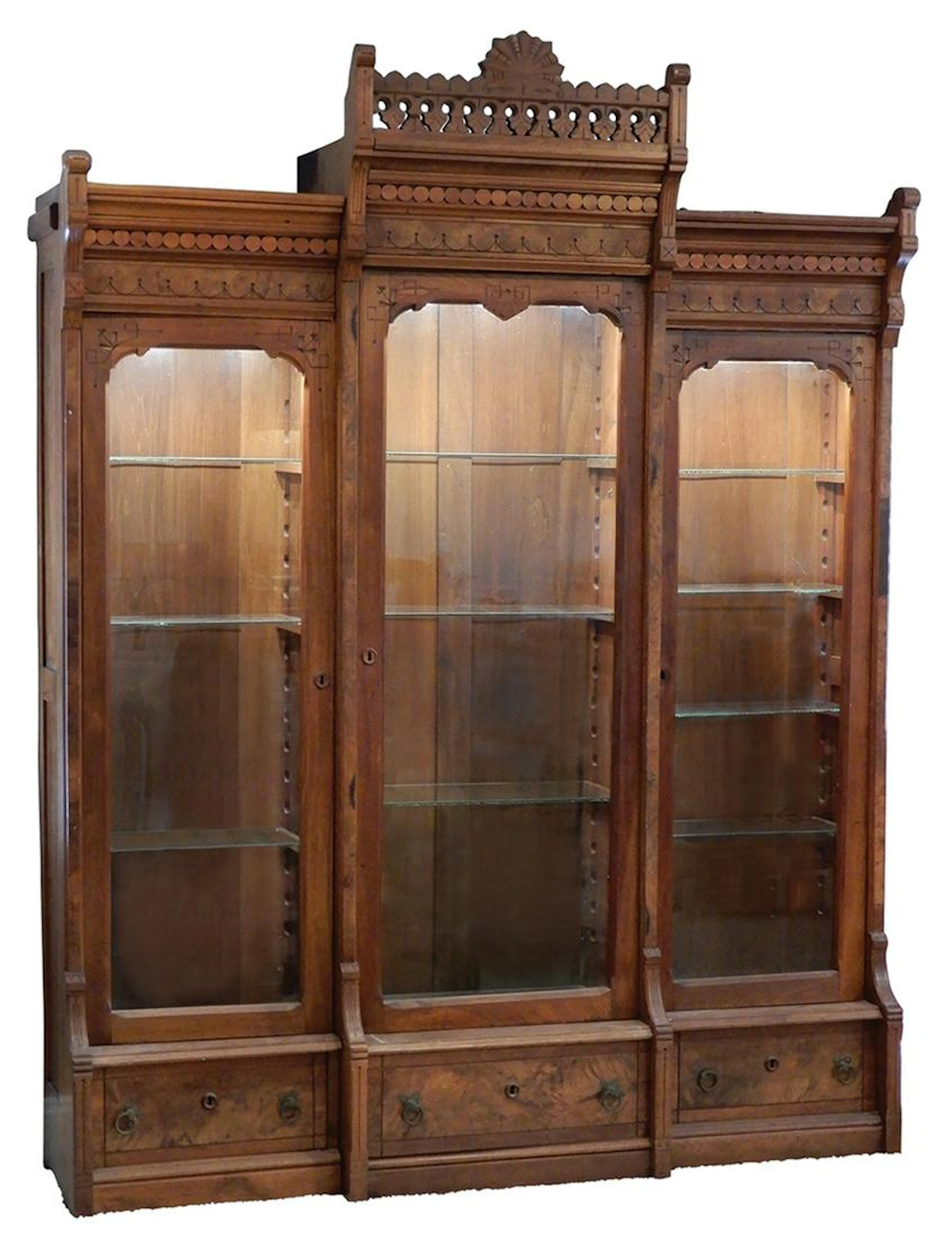 Furniture, Victorian Eastlake triple bookcase, walnut